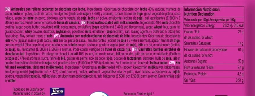 Pack 4 unidades Ambrosias de Chocolate con Leche TIRMA