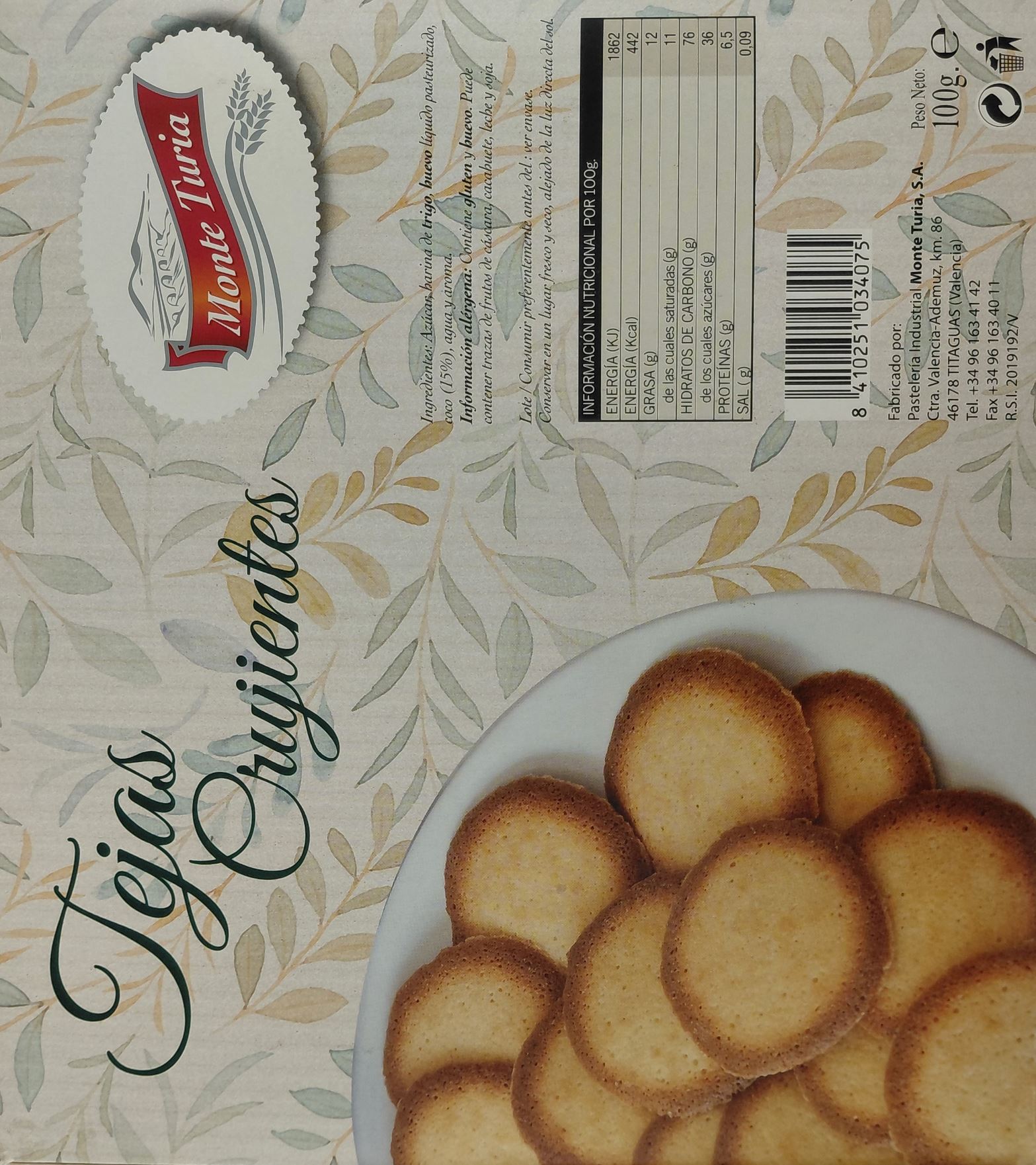 Tejas Crujientes 100 g MONTETURIA