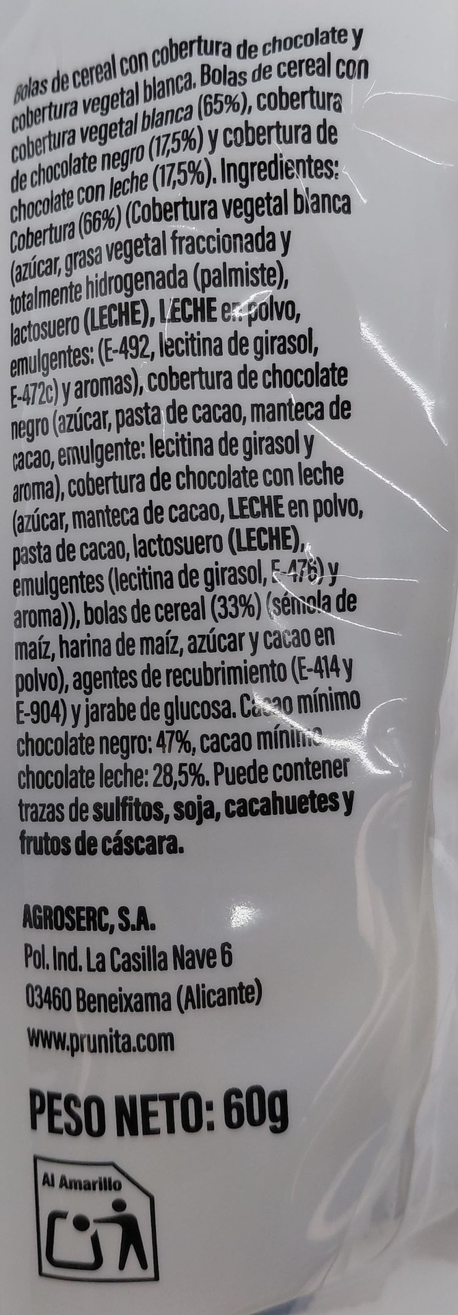 Bolsa Surtido 3 Chococlates CHOCO CRUNCH 60g de PRUNITA