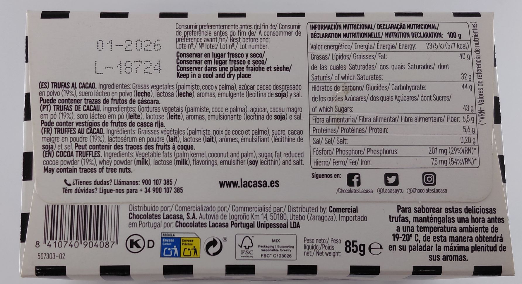 Trufas de Chocolate 85g LACASA