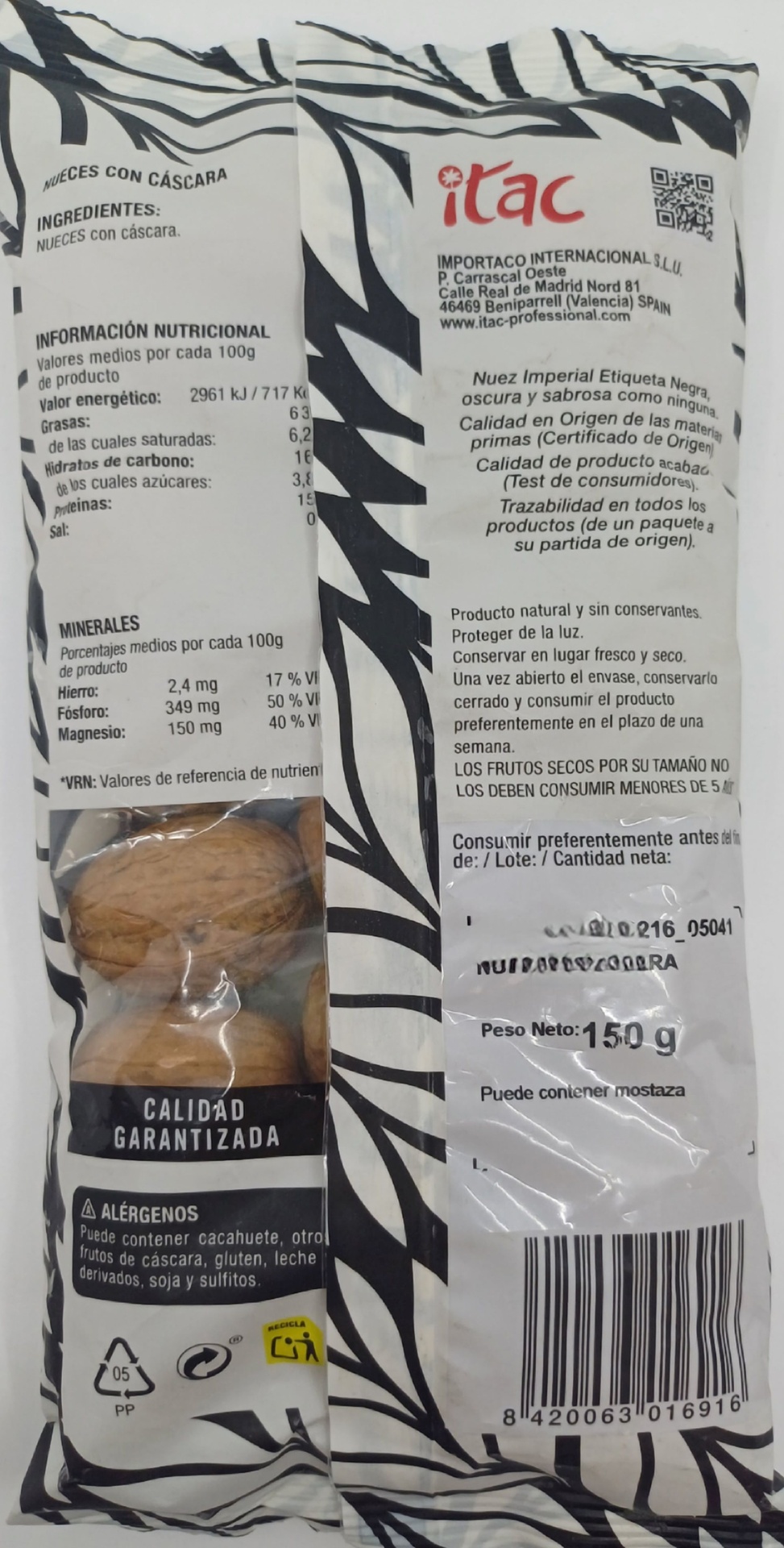 Bolsa Nuez Imperial Etiqueta Negra 150g Sybarites de ITAC