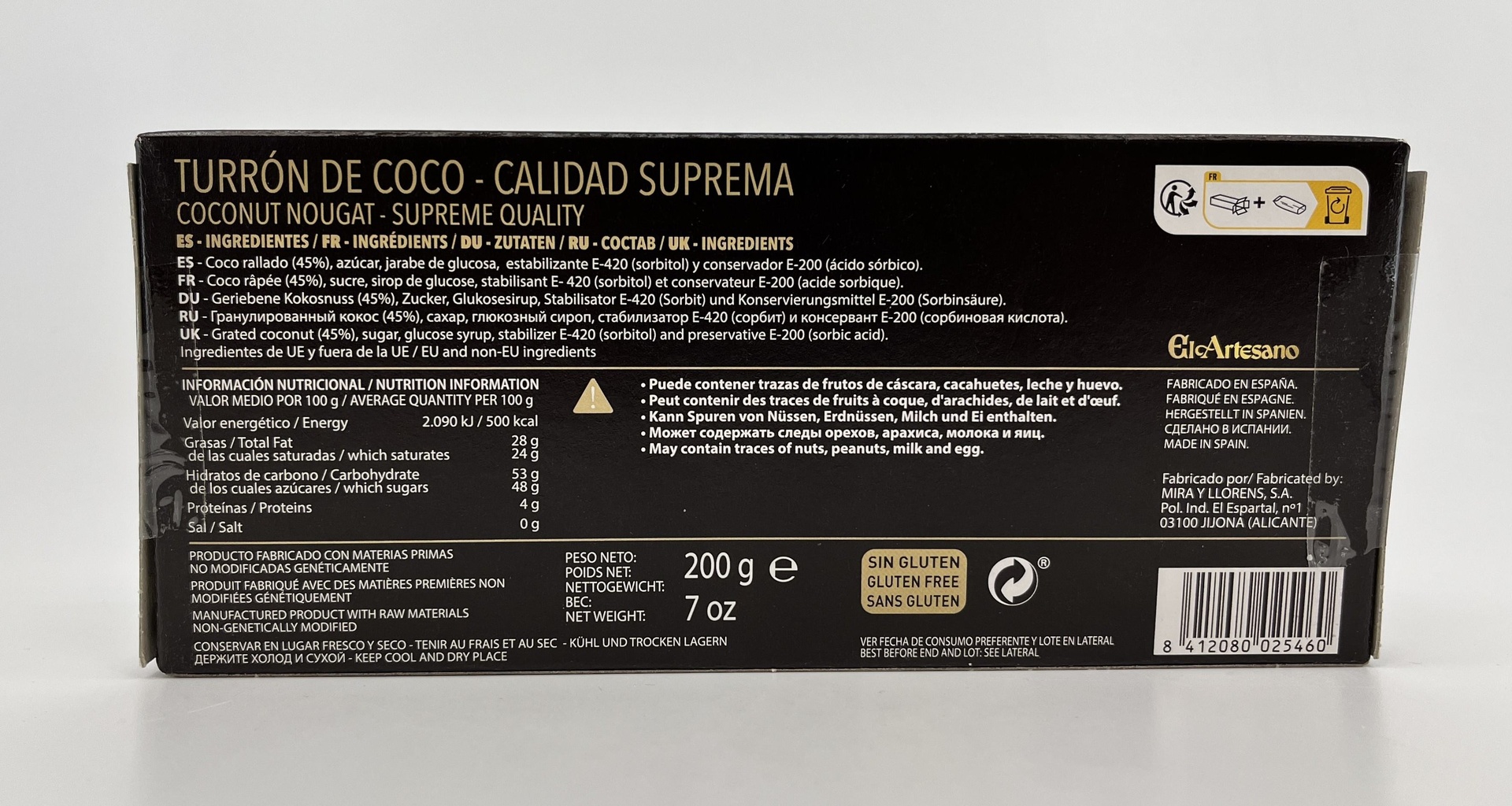 Turron Coco Calidad Suprema 150g EL ARTESANO