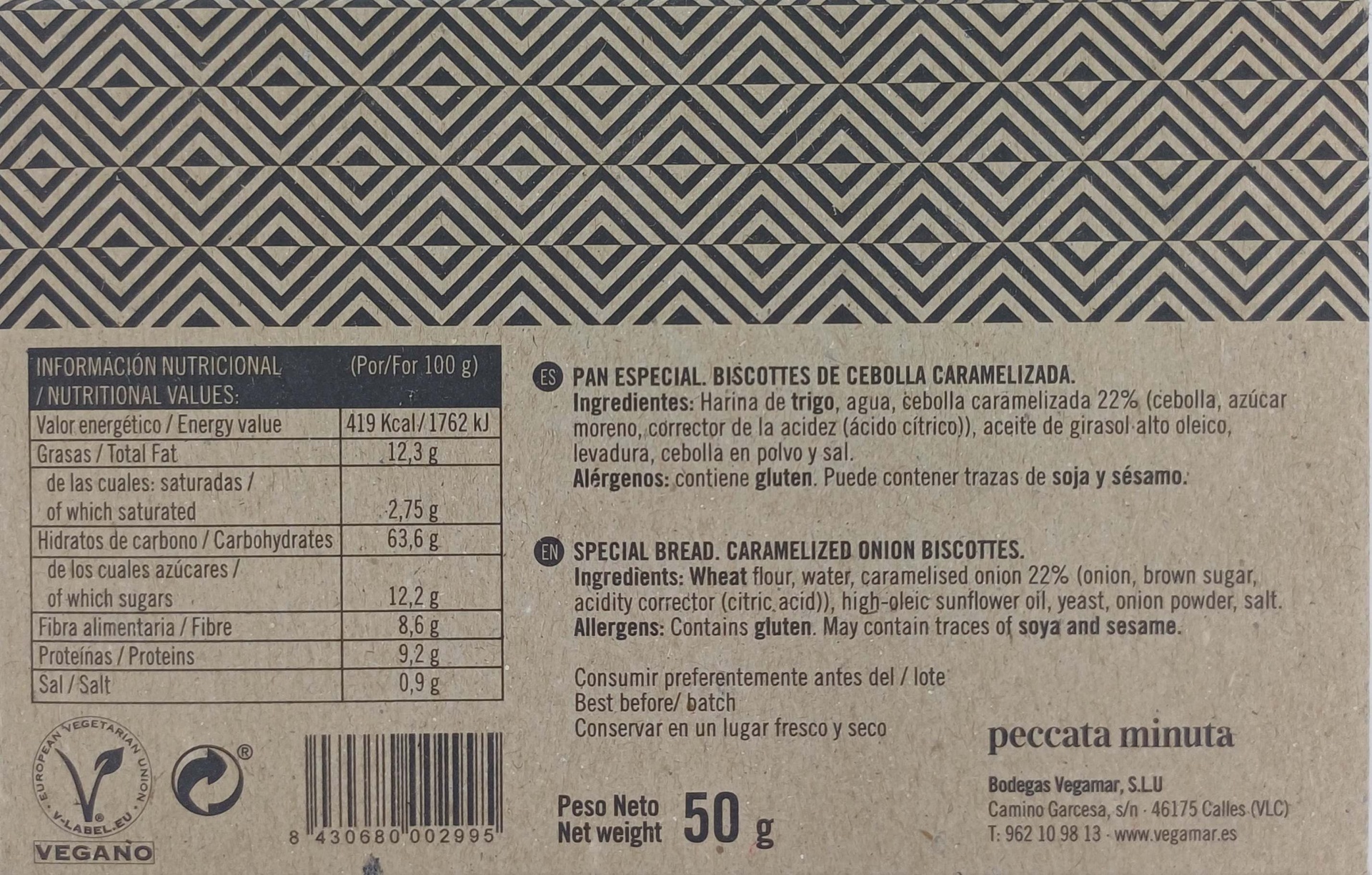 Estuche Biscottes de Cebolla Caramelizada 50g PECCATA MINUTA