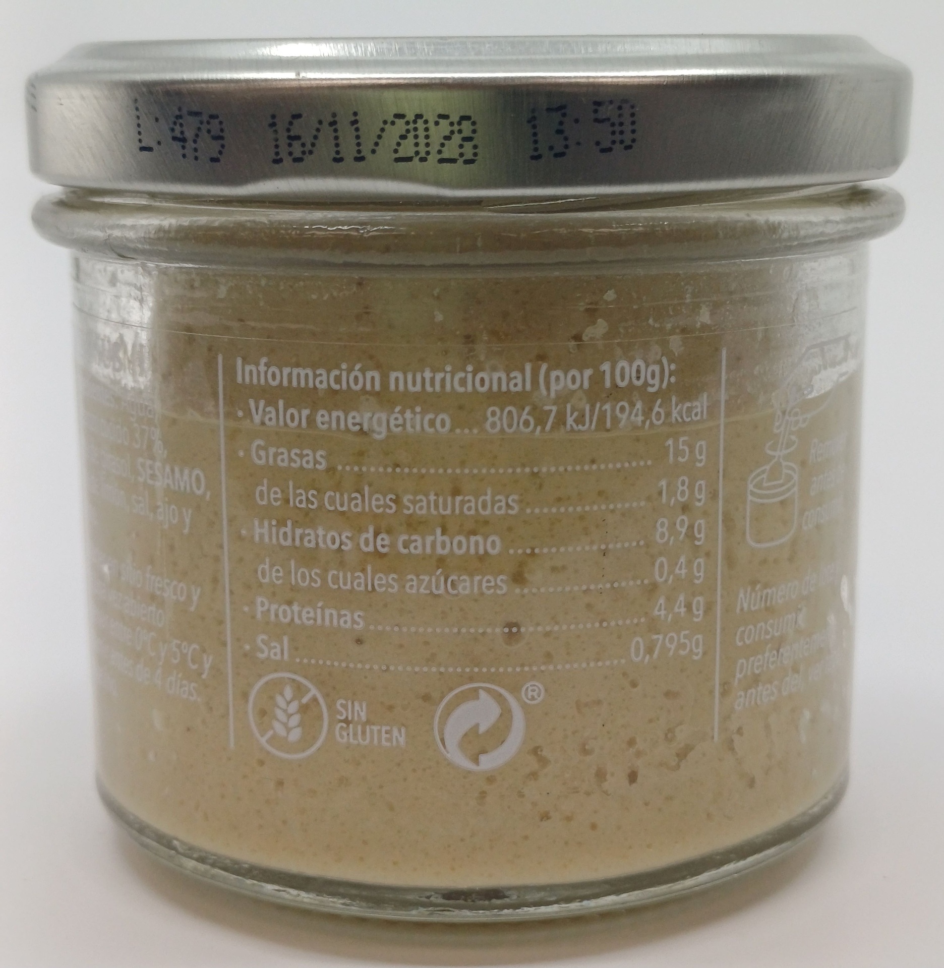 TARRO HUMMUS 100 % NATURAL RECETA ORIGINAL ZUBIA - 100g.