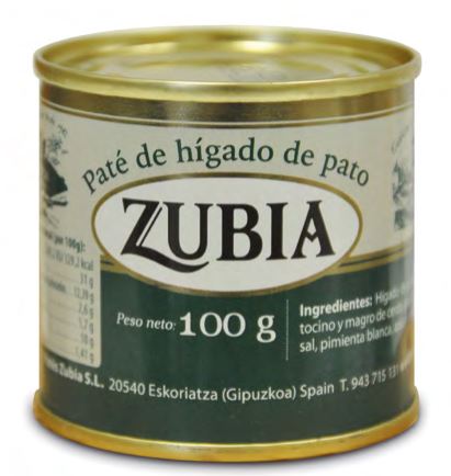 Lata Pate de Higado de Pato 100g ZUBIA