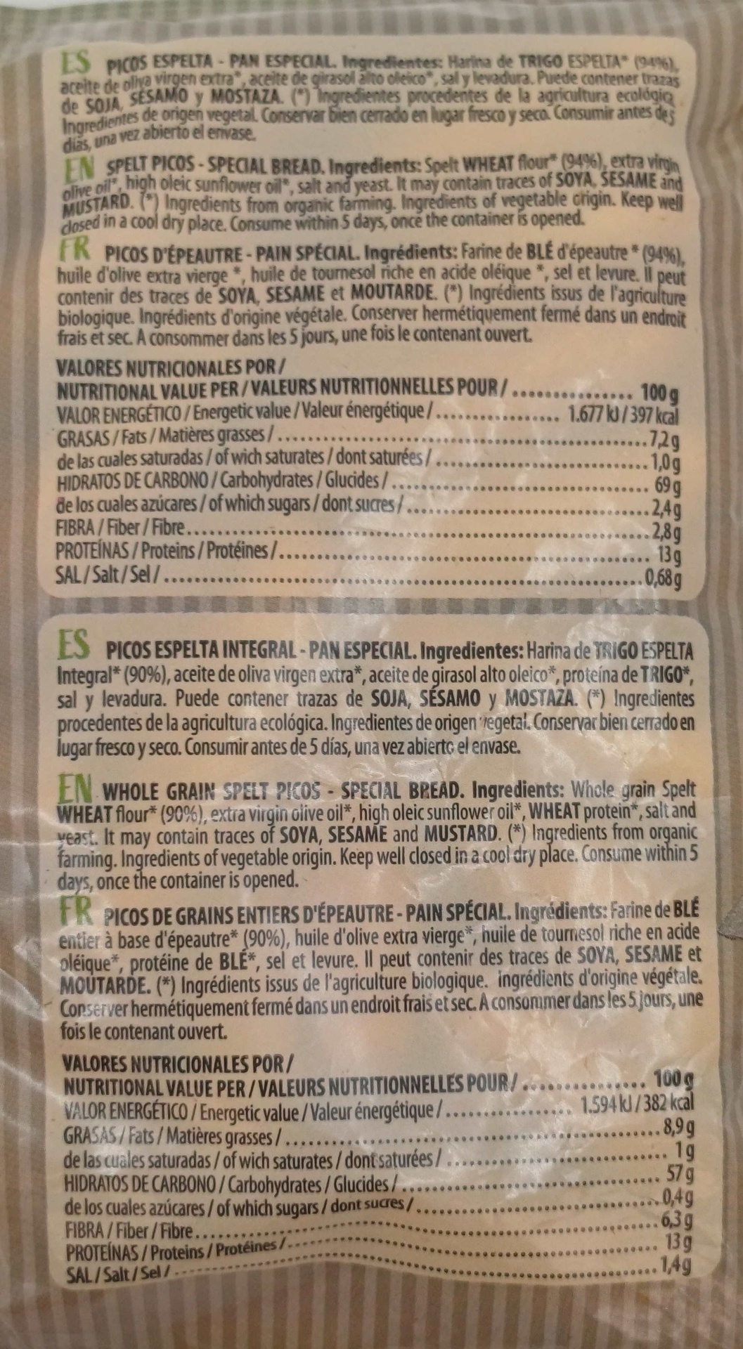 Bolsa Picos Harina de Trigo Espelta Bio Vegano 150g MASTRIGO
