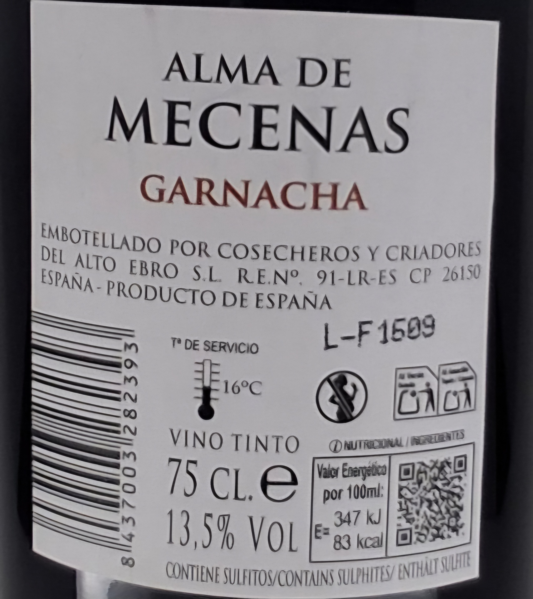 Vino Tinto ALMA DE MECENAS Garnacha