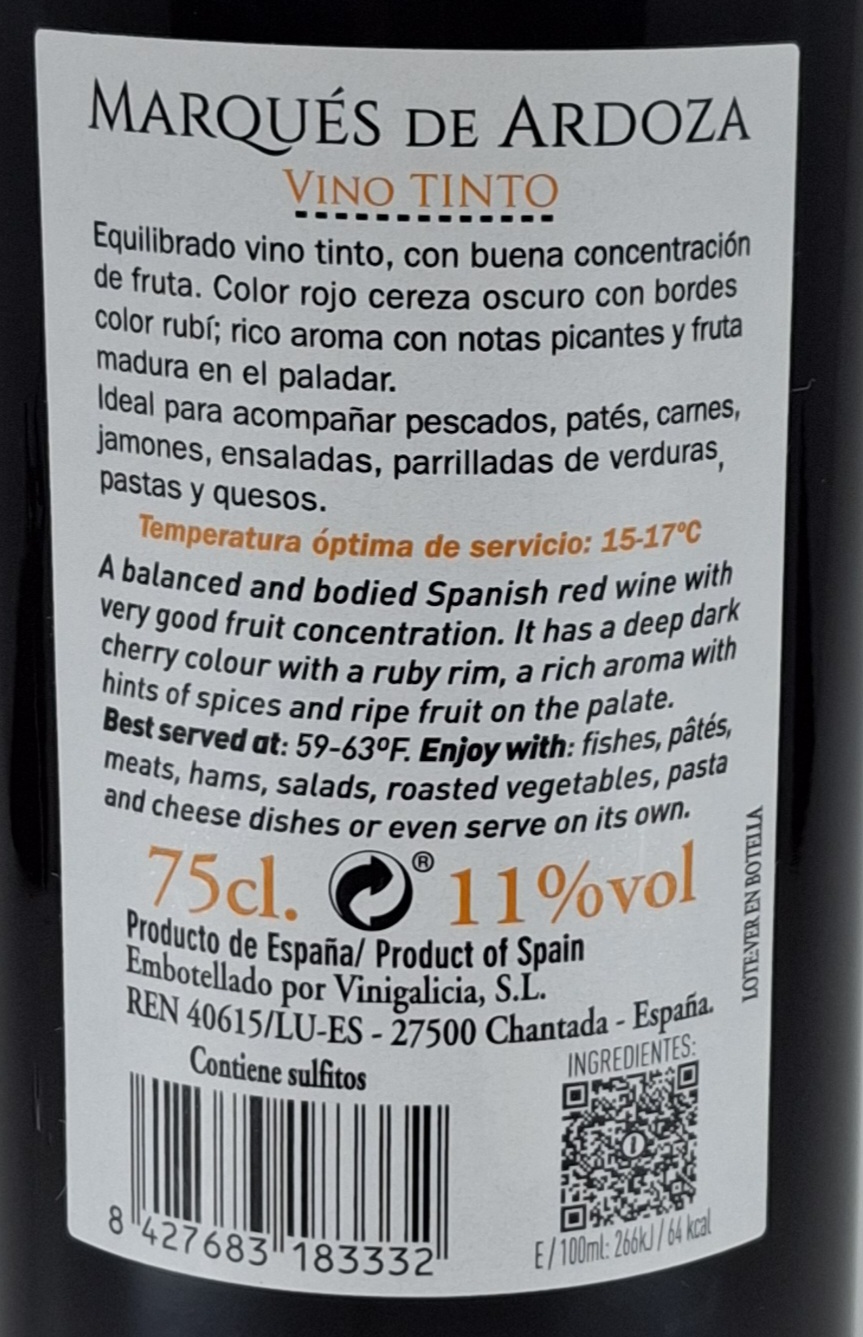 Vino Tinto MARQUÉS DE ARDOZA