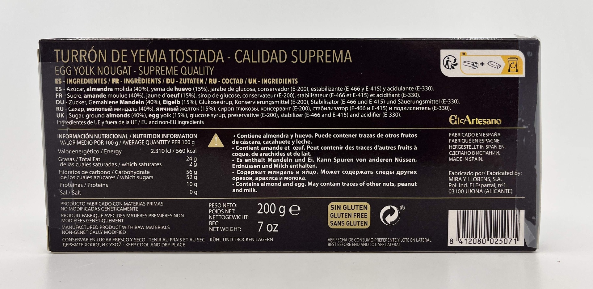 Turron Yema Tostada Calidad Suprema 150g EL ARTESANO