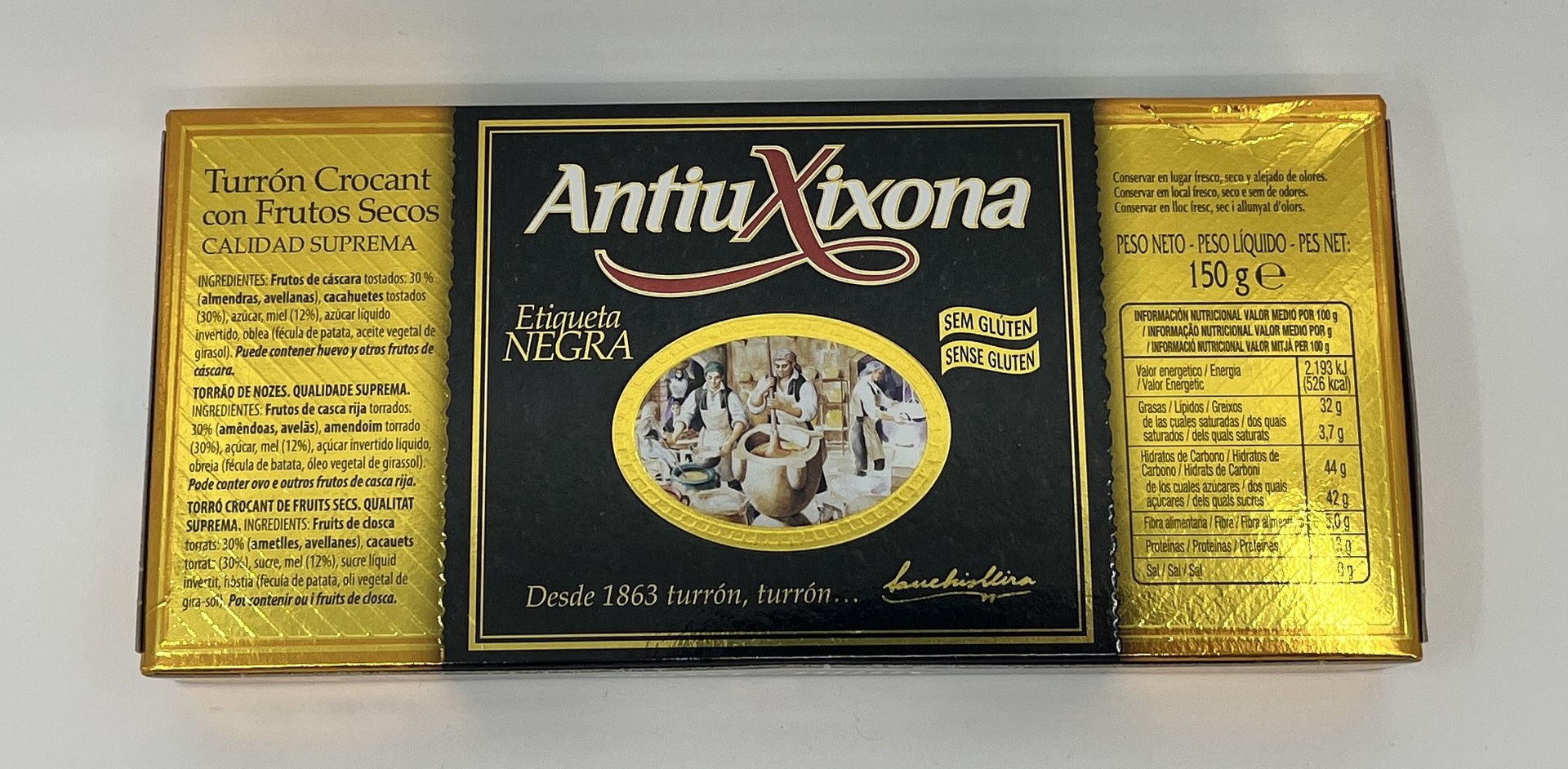 Turron Crocant con Frutos Secos Etiqueta Negra 150g ANTIU XIXONA