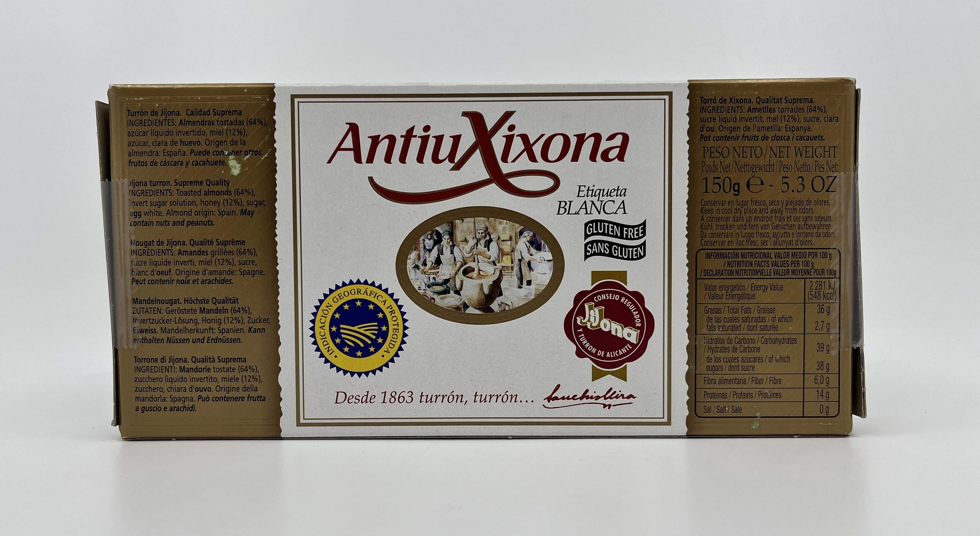 Turron Jijona Etiqueta Blanca Calidad Suprema 150g ANTIU XIXONA