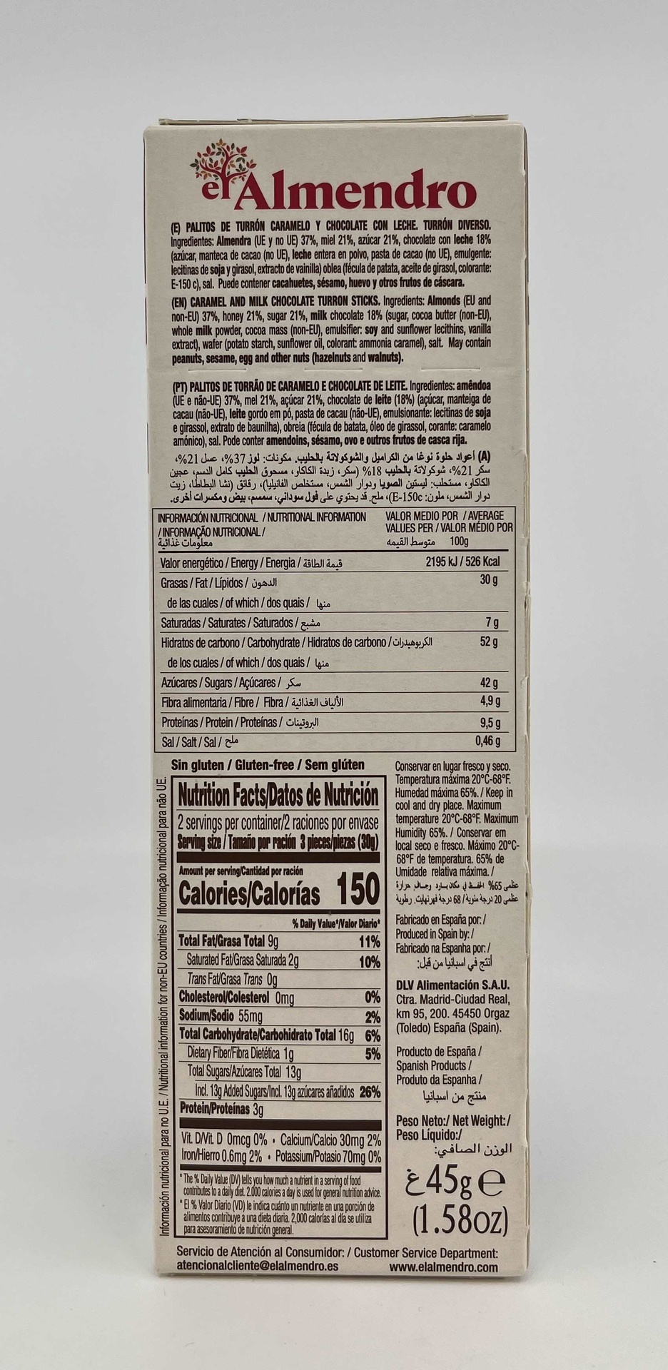 Palitos de Turrón Caramelo con Chocolate 45g EL ALMENDRO