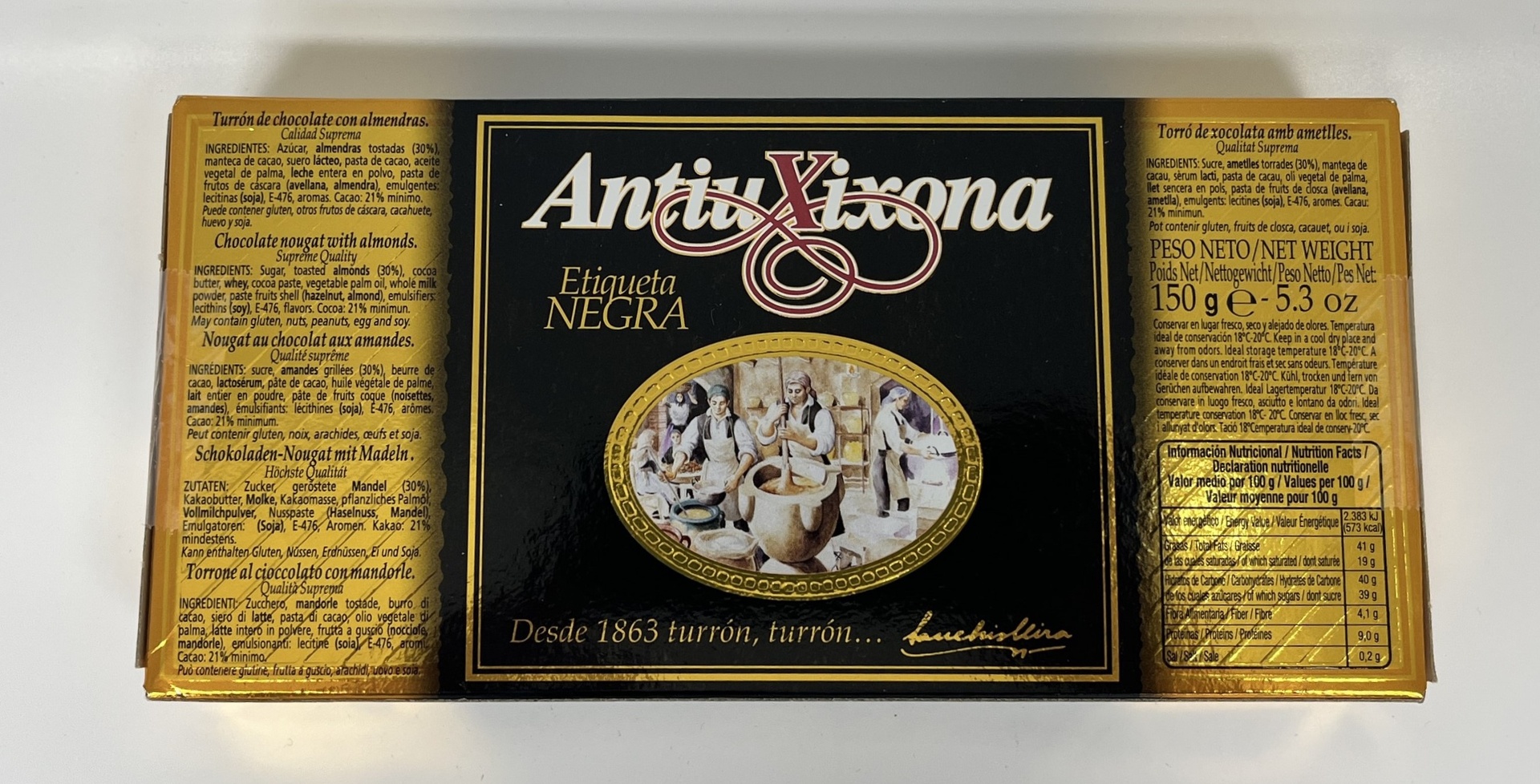 Turron Chocolate con Almendras Etiqueta Negra 150g ANTIU XIXONA