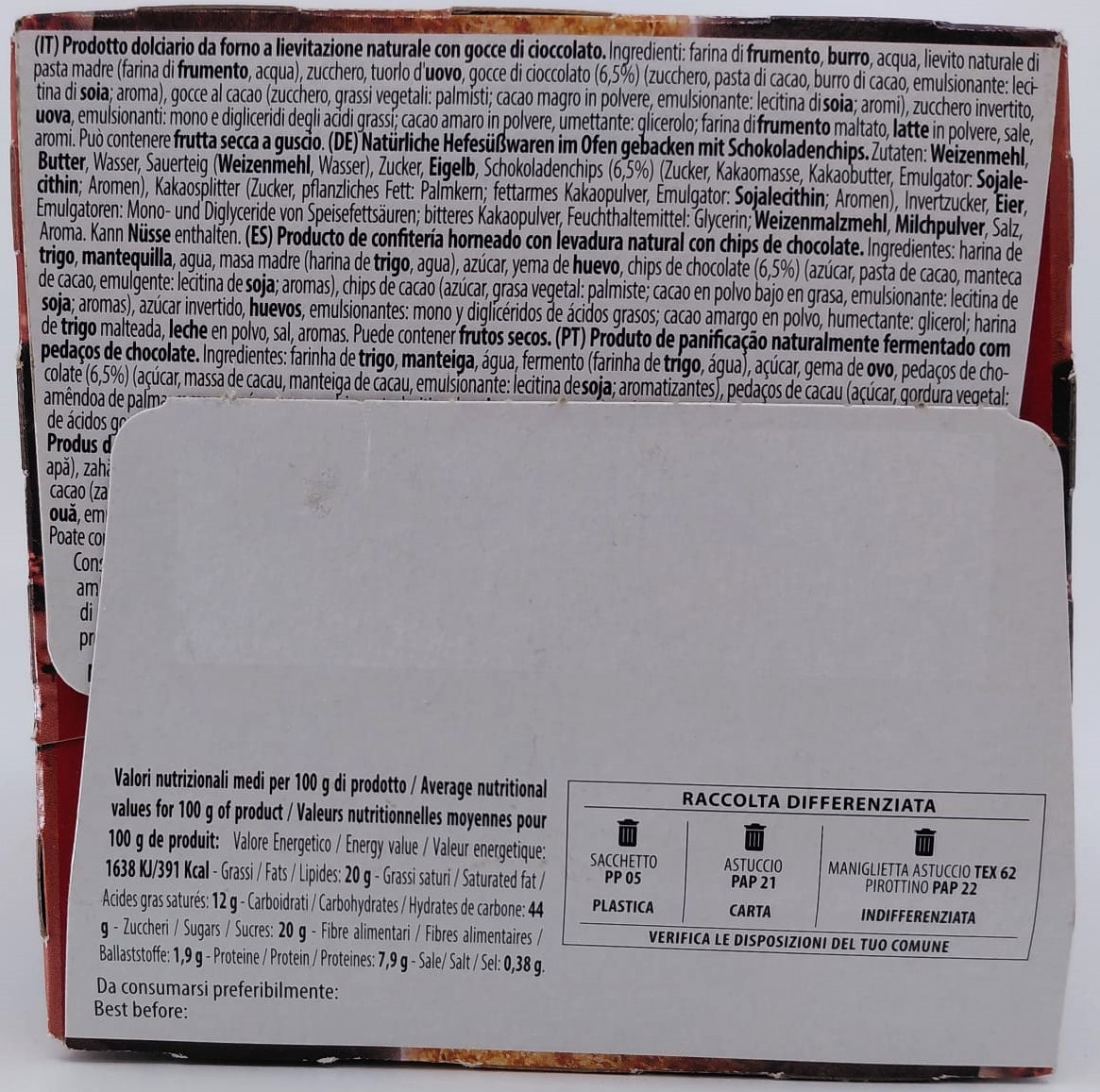 Panettone Italiano con Pepitas de Chocolate 100 g SANTANGELO