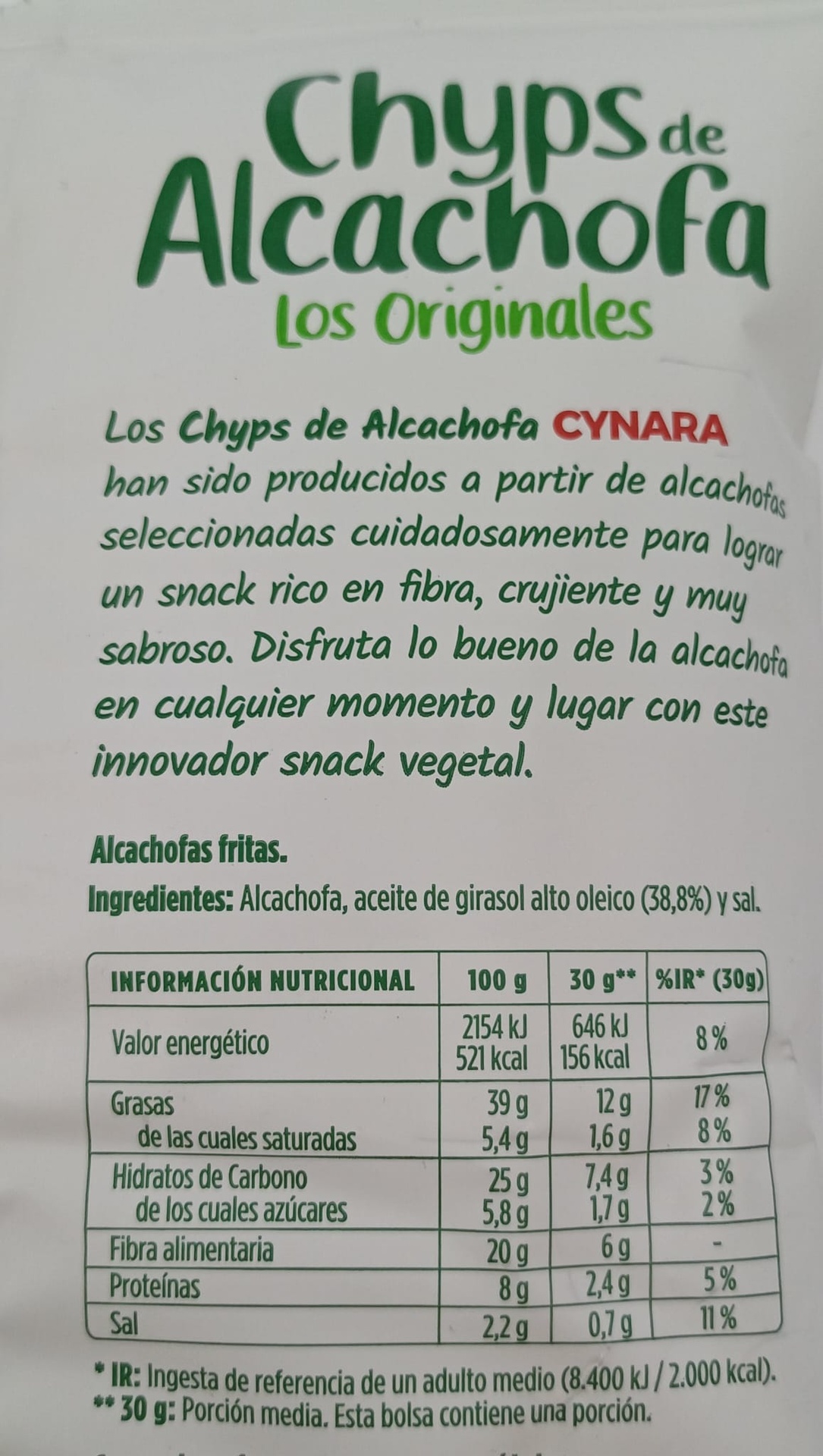 Bolsa Chyps de Alcachofa 30g CYNARA