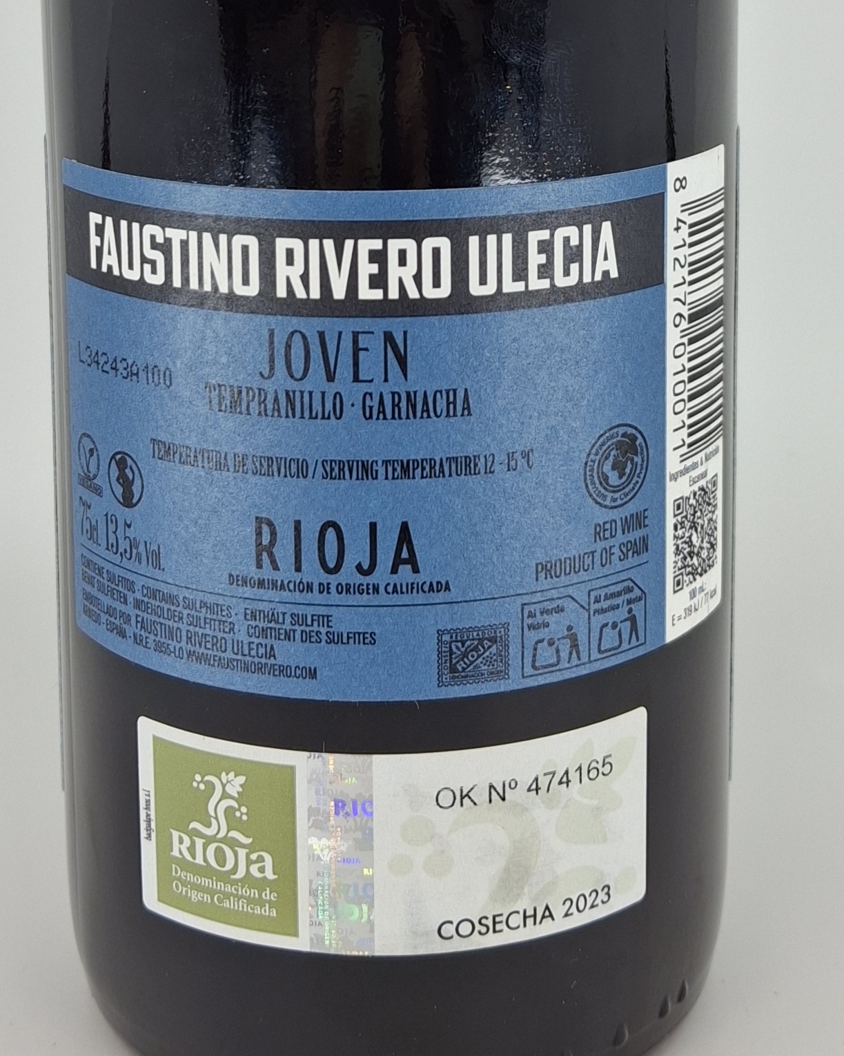Vino Tinto D.O. Rioja FAUSTINO RIVERO ULECIA Tempranillo - Garnacha