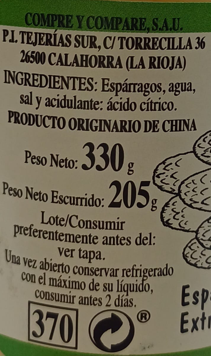 Tarro Esparragos Cojonudos 1/2 kg (330g Neto) 6/9 CELORRIO