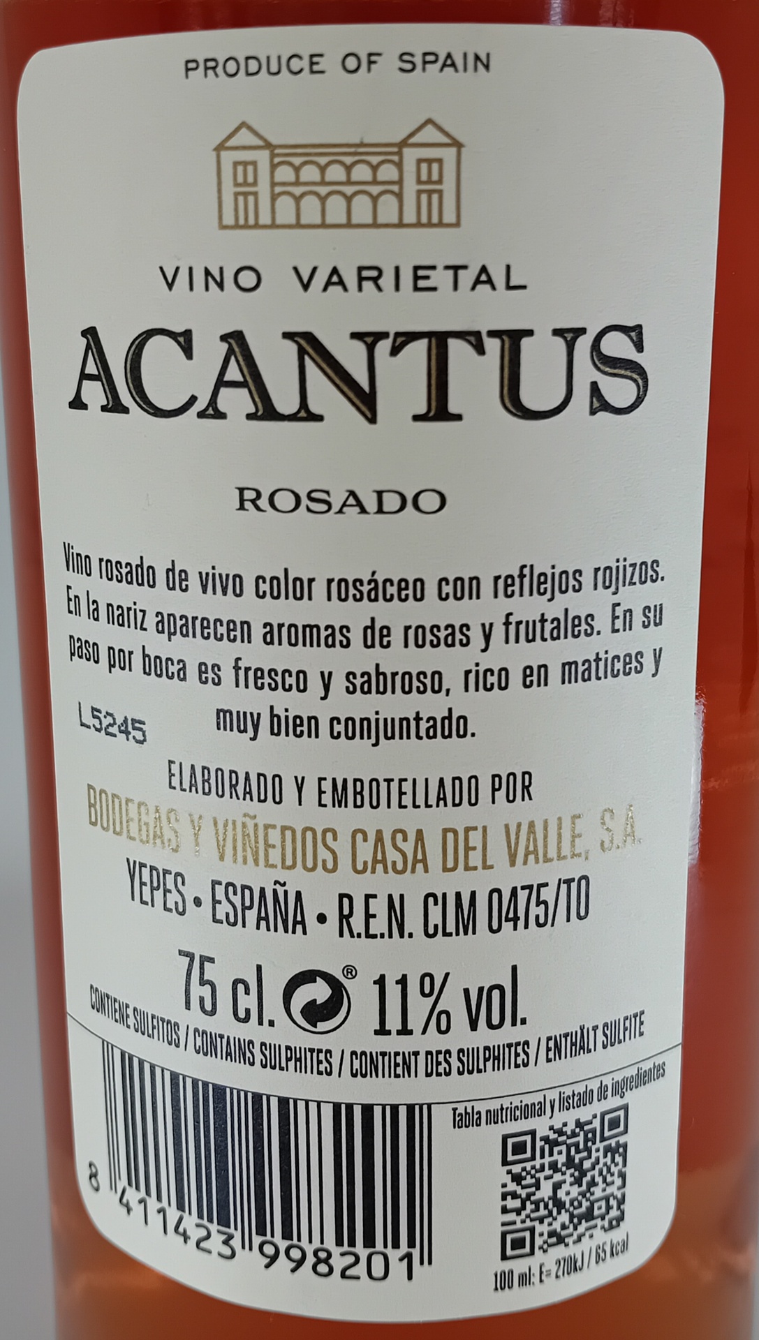 VINO ROSADO ACANTUS Grupo Bodegas Olarra