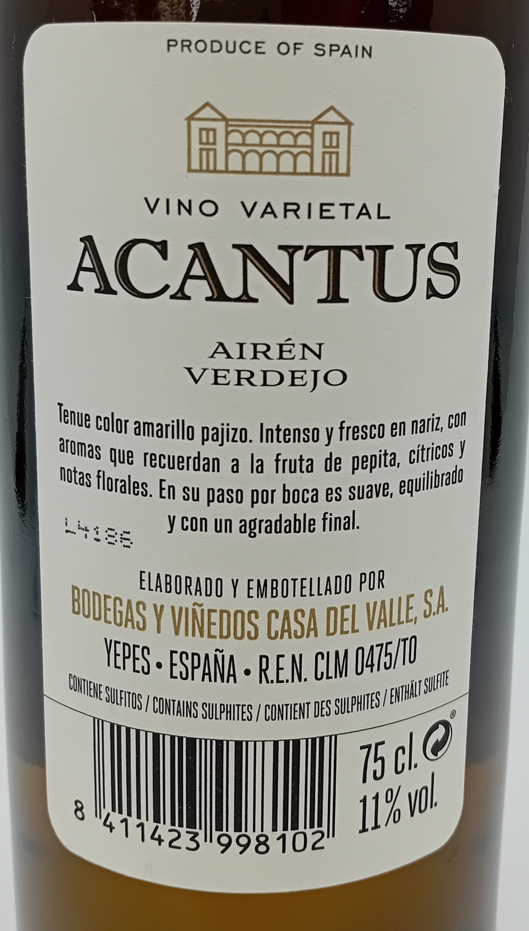 Vino Blanco ACANTUS Airén Verdejo Grupo Bodegas Olarra