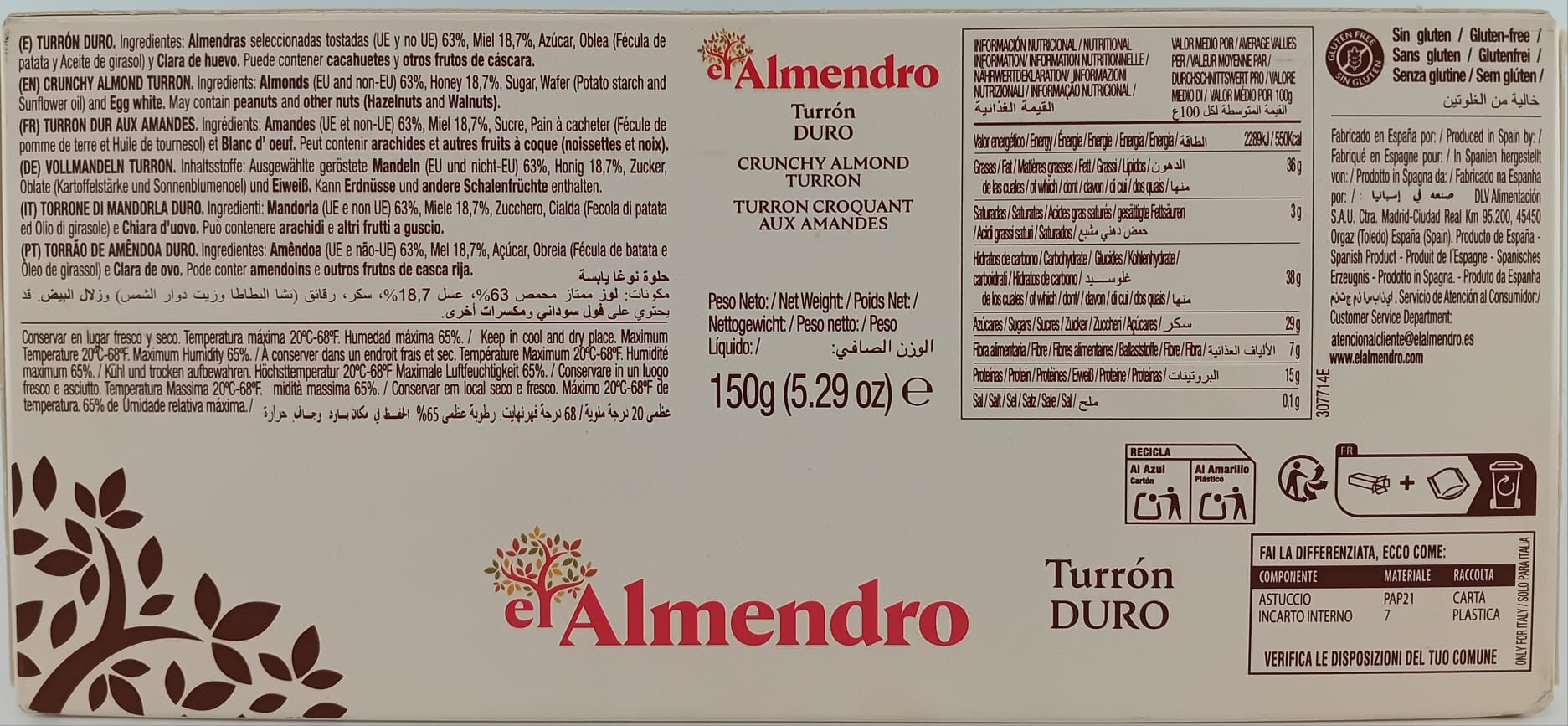 Turron Duro Calidad Suprema 150g EL ALMENDRO