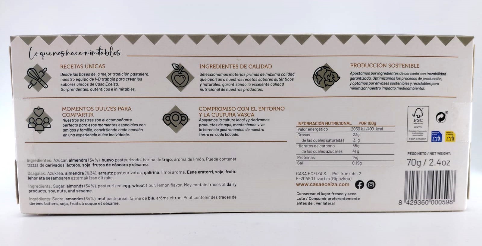 Tejas Almendra de Tolosa 70g CASA ECEIZA