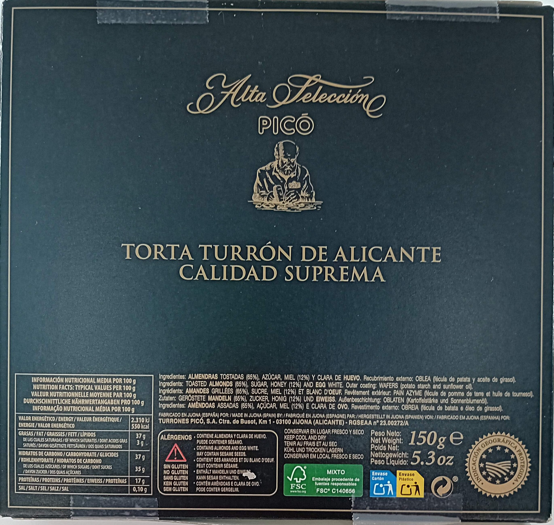 Torta Imperial Alta Selección 65% Almendra 150g PICÓ