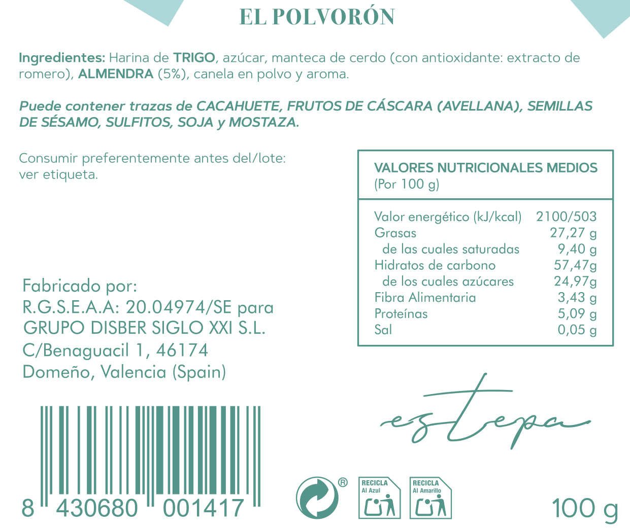 Polvoron de Almendra 100g DULCIISART ESTEPA