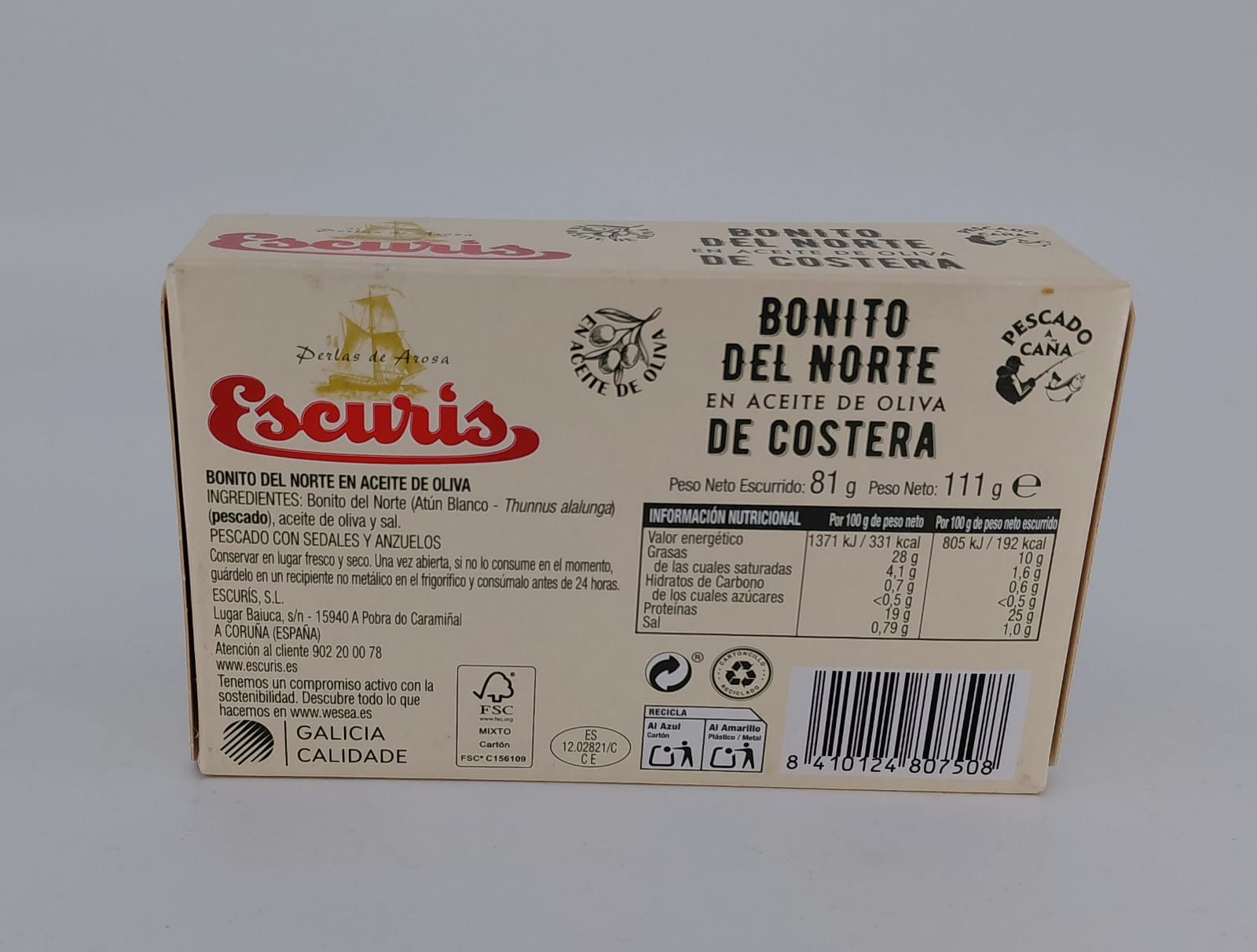 Lata Bonito del Norte de Costera en Aceite de Oliva OL-120 ESCURIS