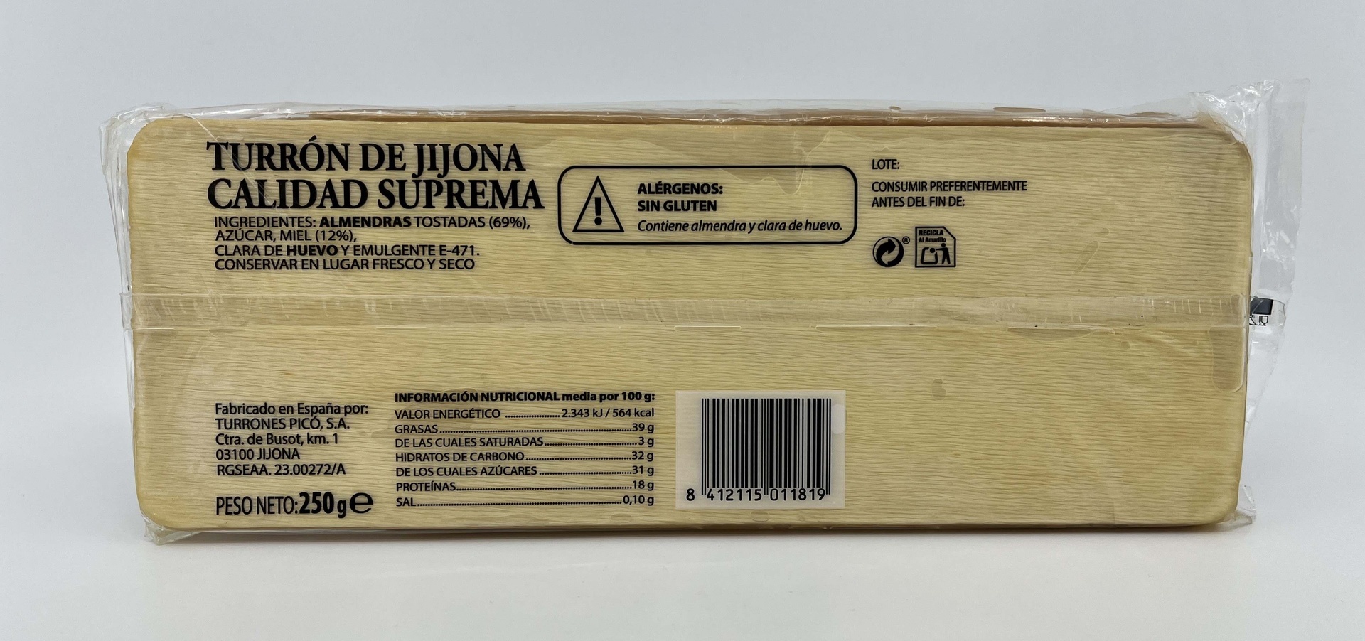 Turron Jijona Calidad Suprema 250g PICÓ Hecho a mano
