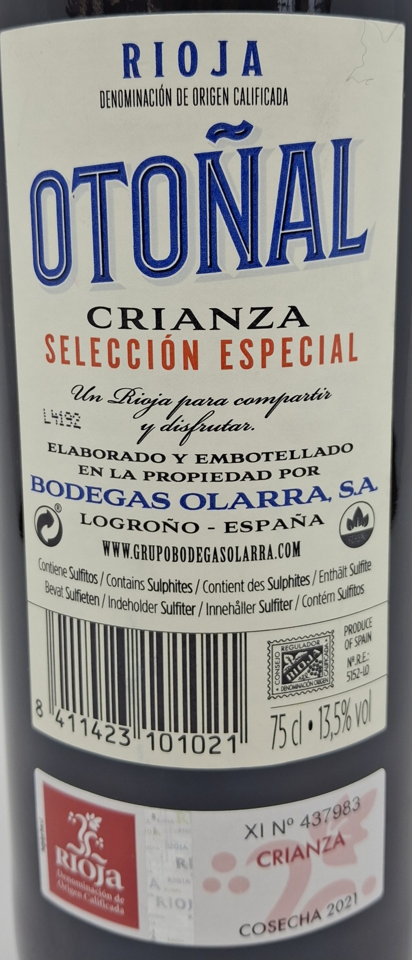 VINO TINTO OTOÑAL D.O. RIOJA - CRIANZA