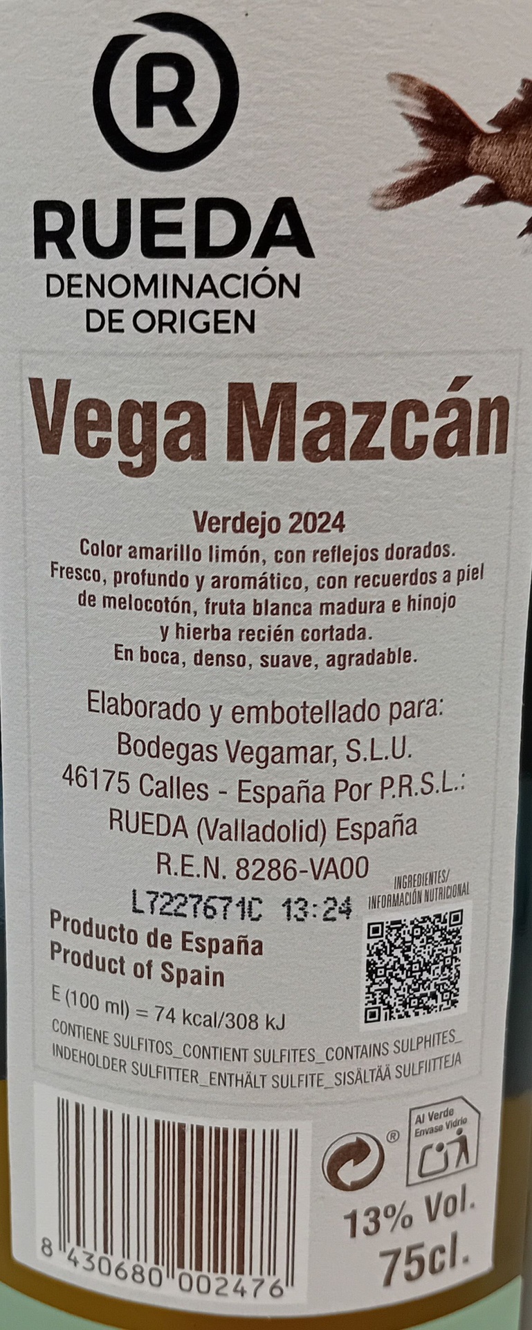 VINO BLANCO D.O.RUEDA VERDEJO 100% VEGA MAZCAN