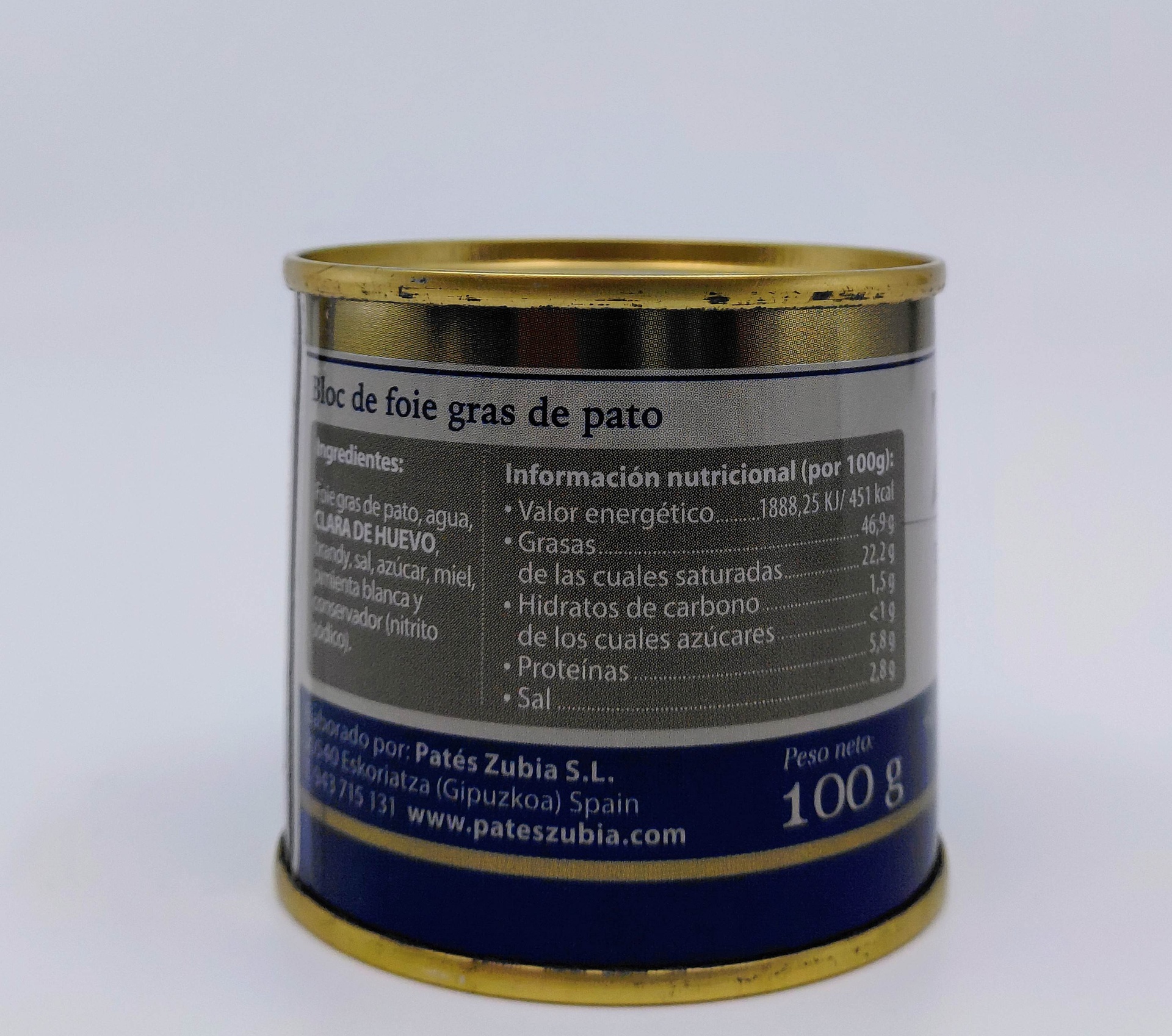 Lata Bloc de Foie de Pato 100g ZUBIA
