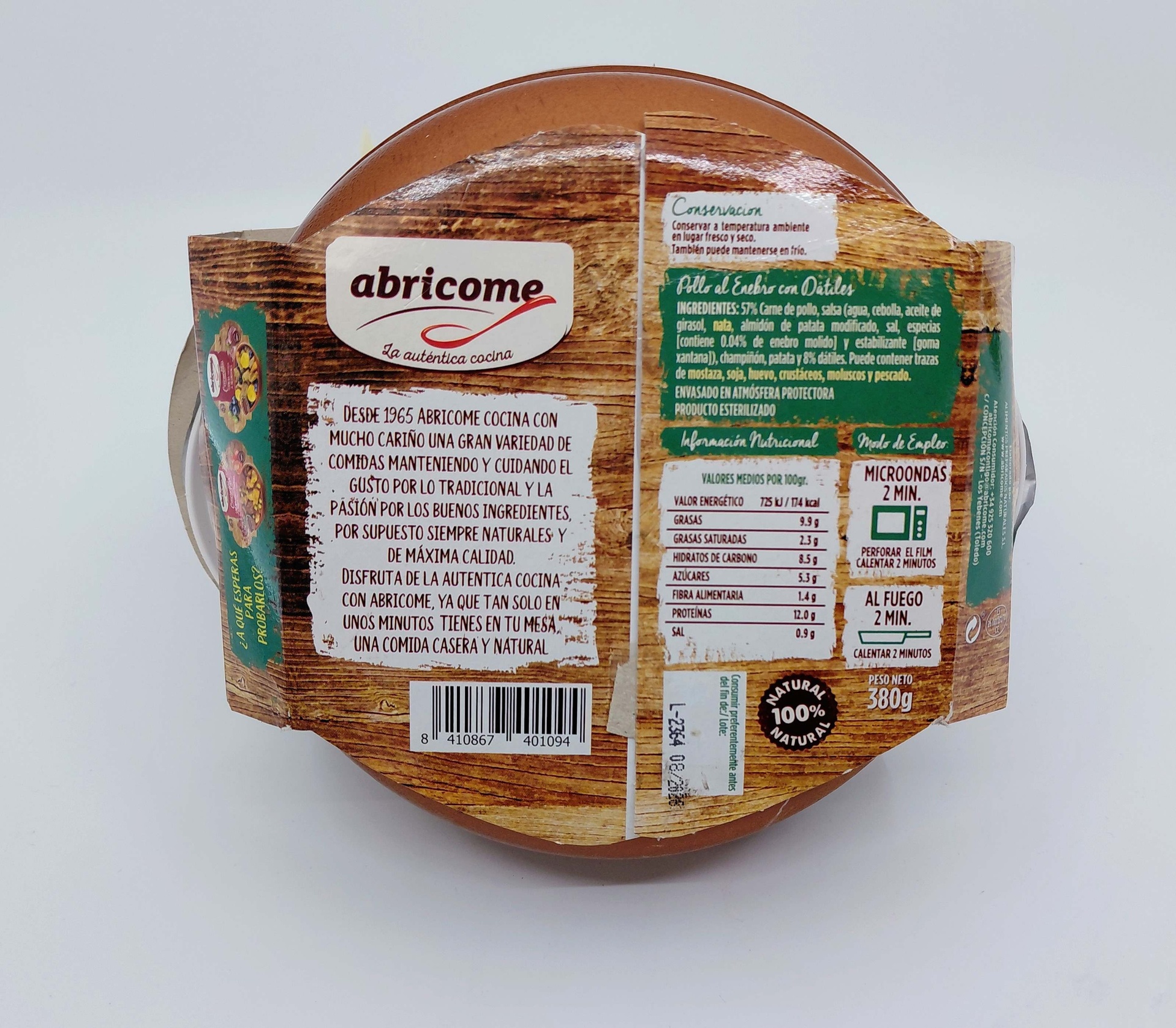 Cazuela de Pollo al Enebro con Datiles 380g Neto ABRICOME (Cazuelita incluida)