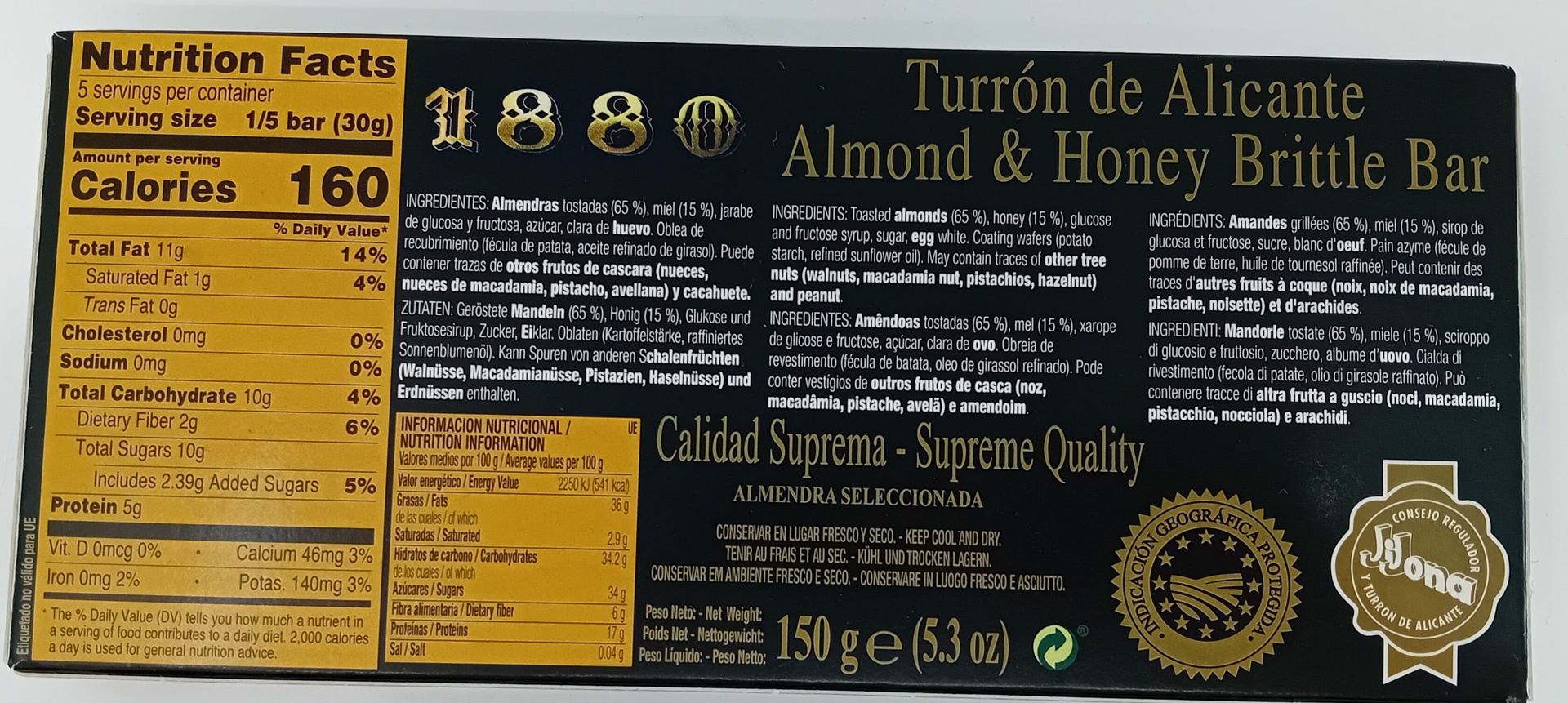 Turron Alicante Calidad Suprema 150g 1880