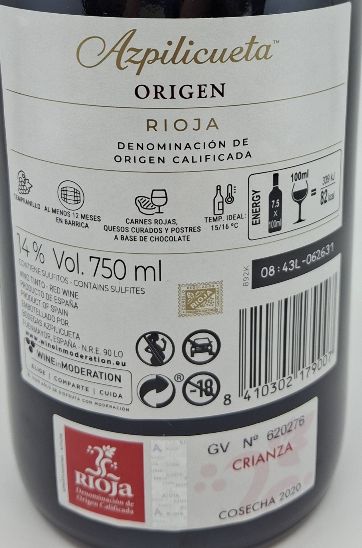 Vino Tinto D.O.Rioja AZPILICUETA ORIGEN Crianza