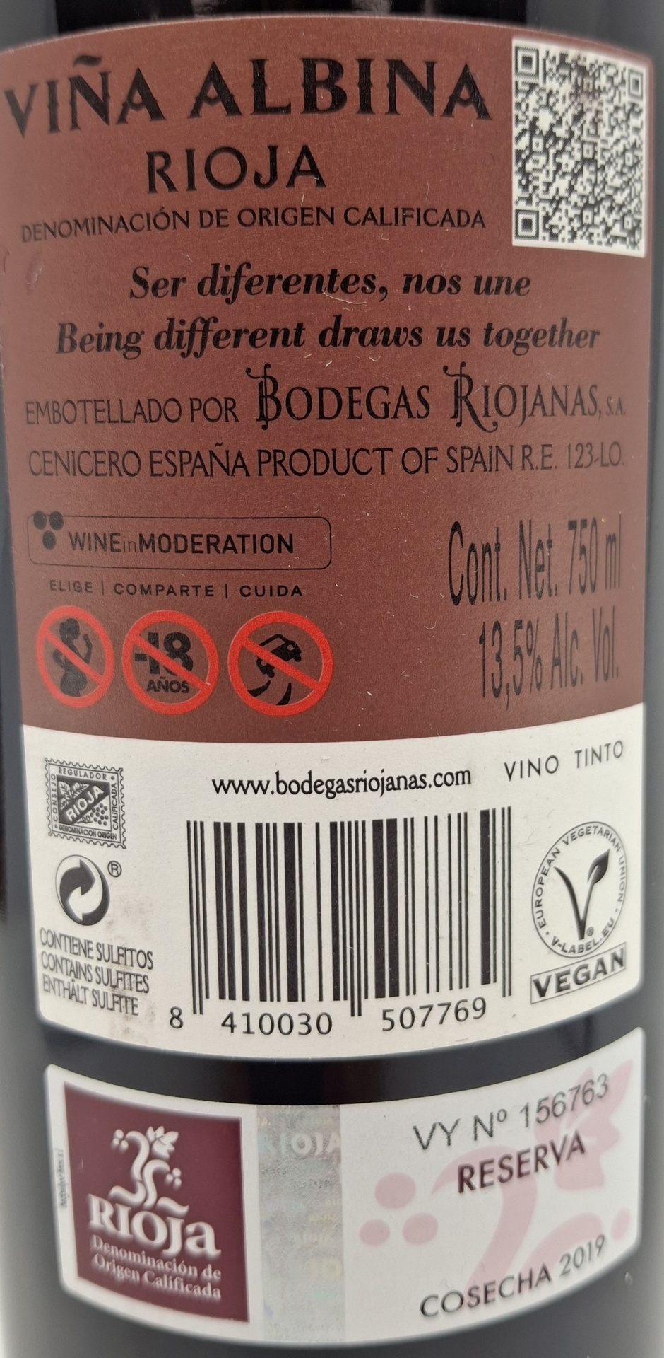 Vino Tinto D.O. Rioja VIÑA ALBINA Reserva Vendimia Seleccionada