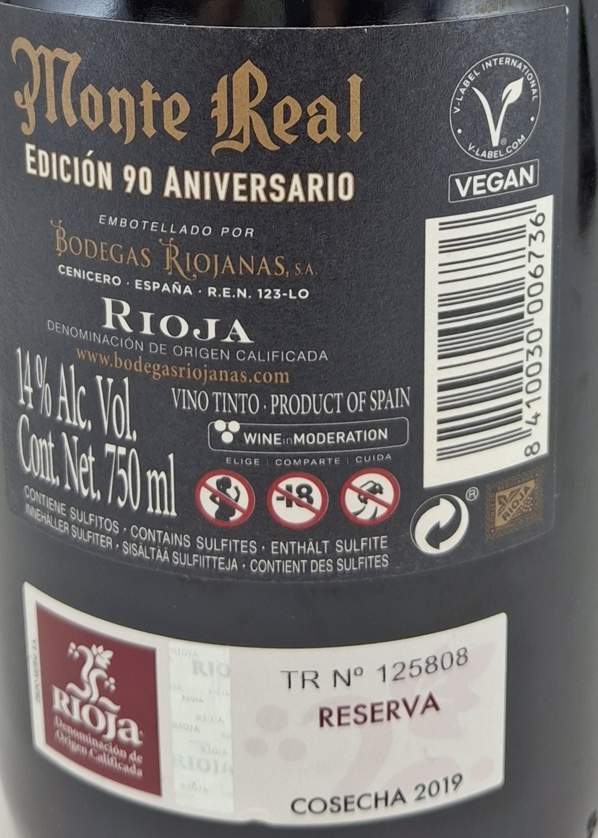 Vino Tinto D.O.Rioja MONTE REAL Reserva 90 Aniversario