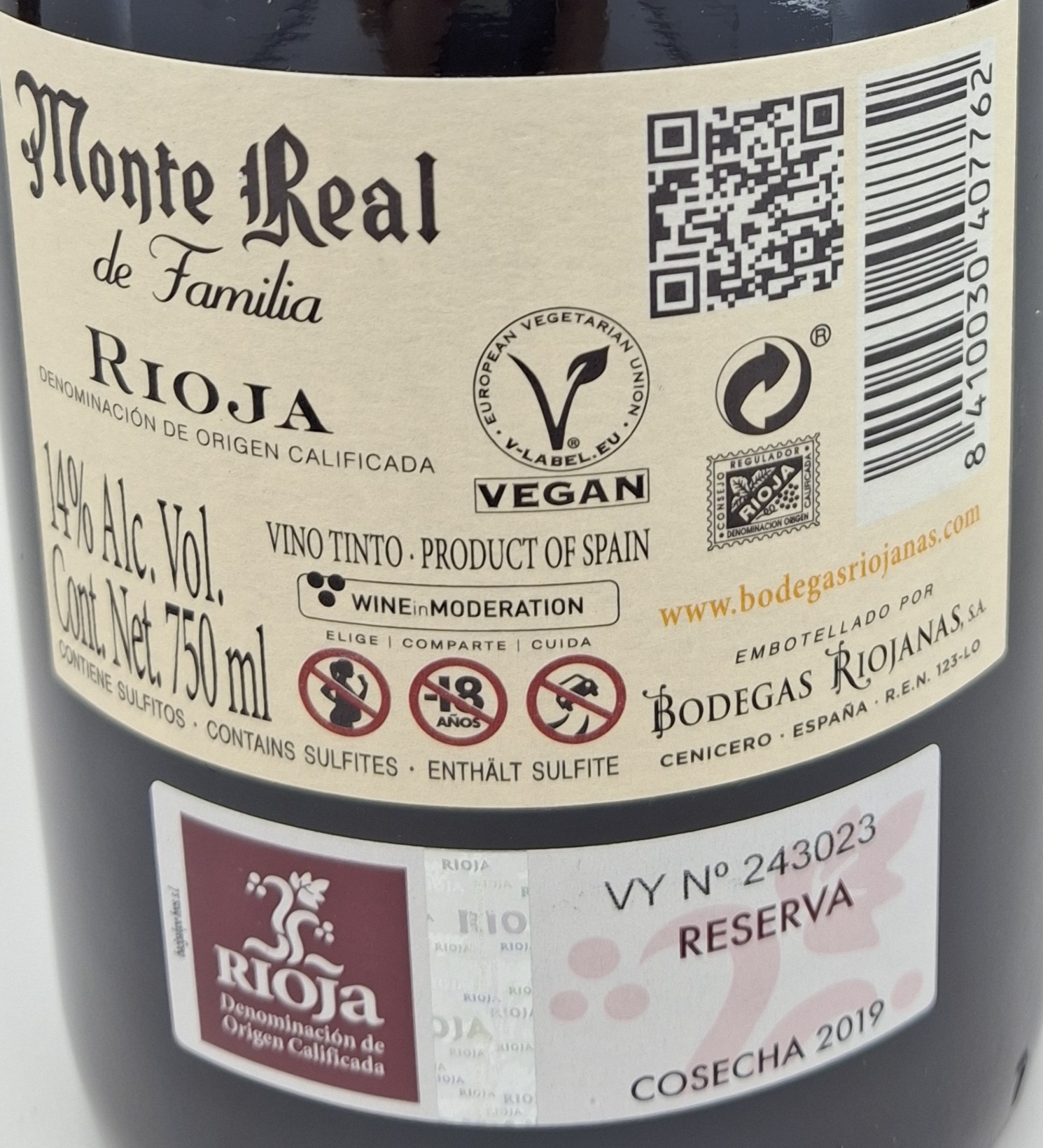 Vino Tinto D.O.Rioja Alta MONTE REAL Reserva Familia
