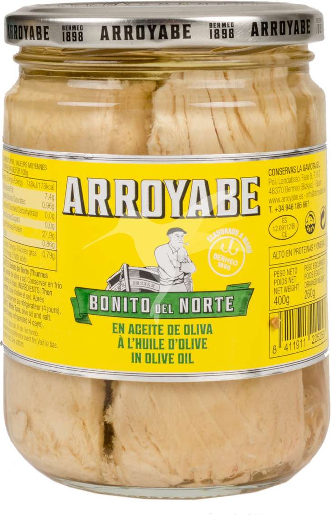 Tarro Lomos Bonito del Norte Artesanal en Aceite de Oliva 400g ARROYABE de BERMEO