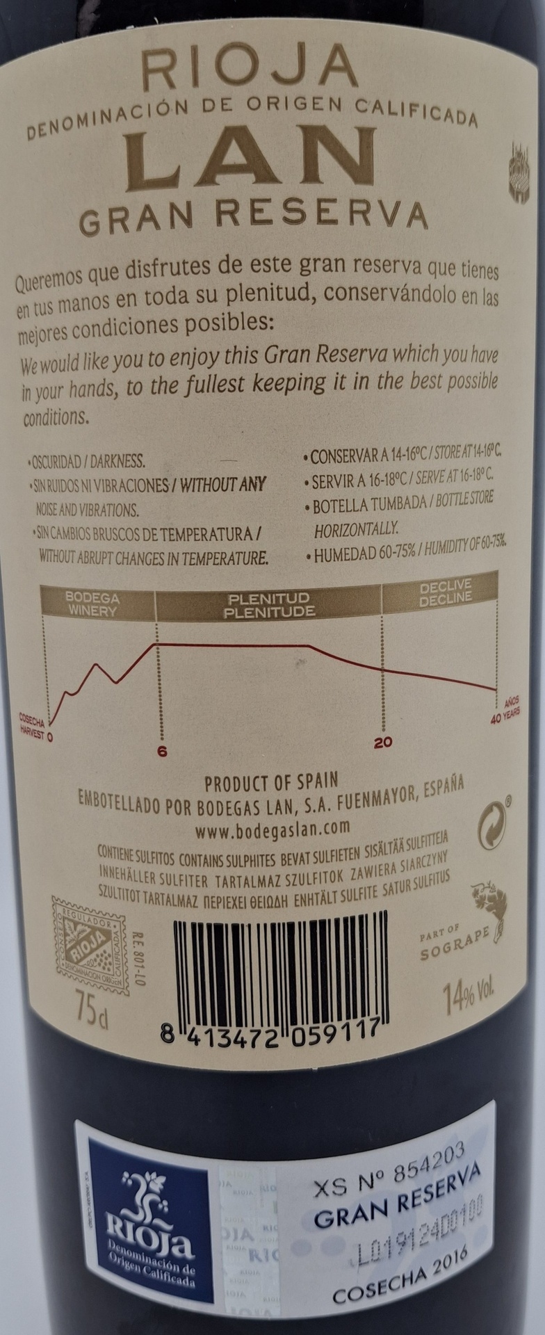 VINO TINTO LAN D.O. RIOJA 75cl. - GRAN RESERVA