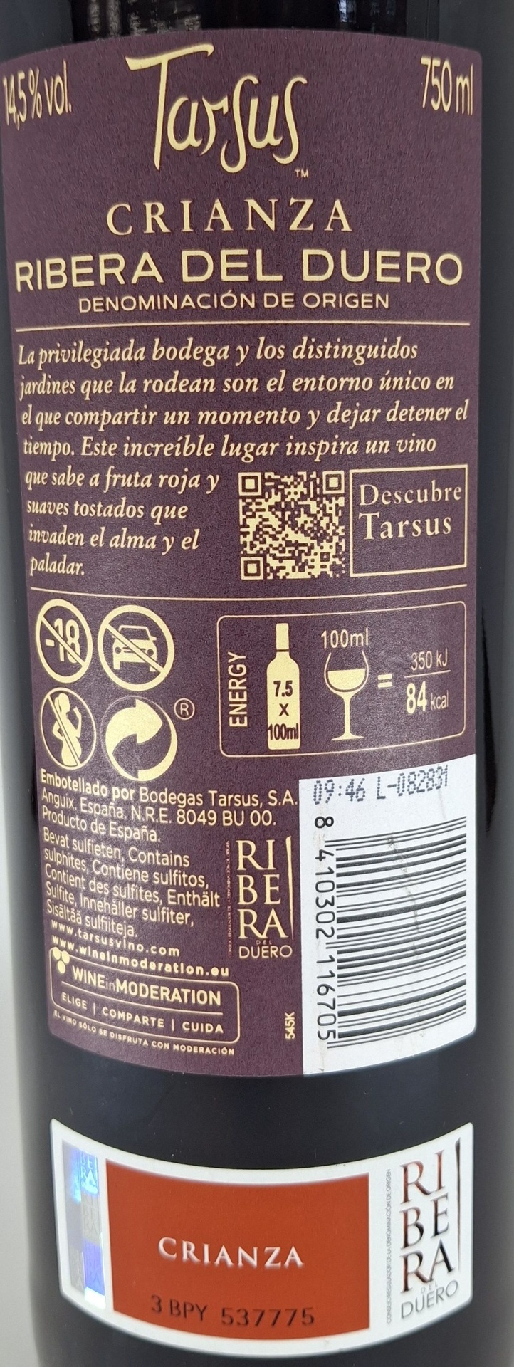 Vino Tinto D.O. Ribera del Duero TARSUS Crianza