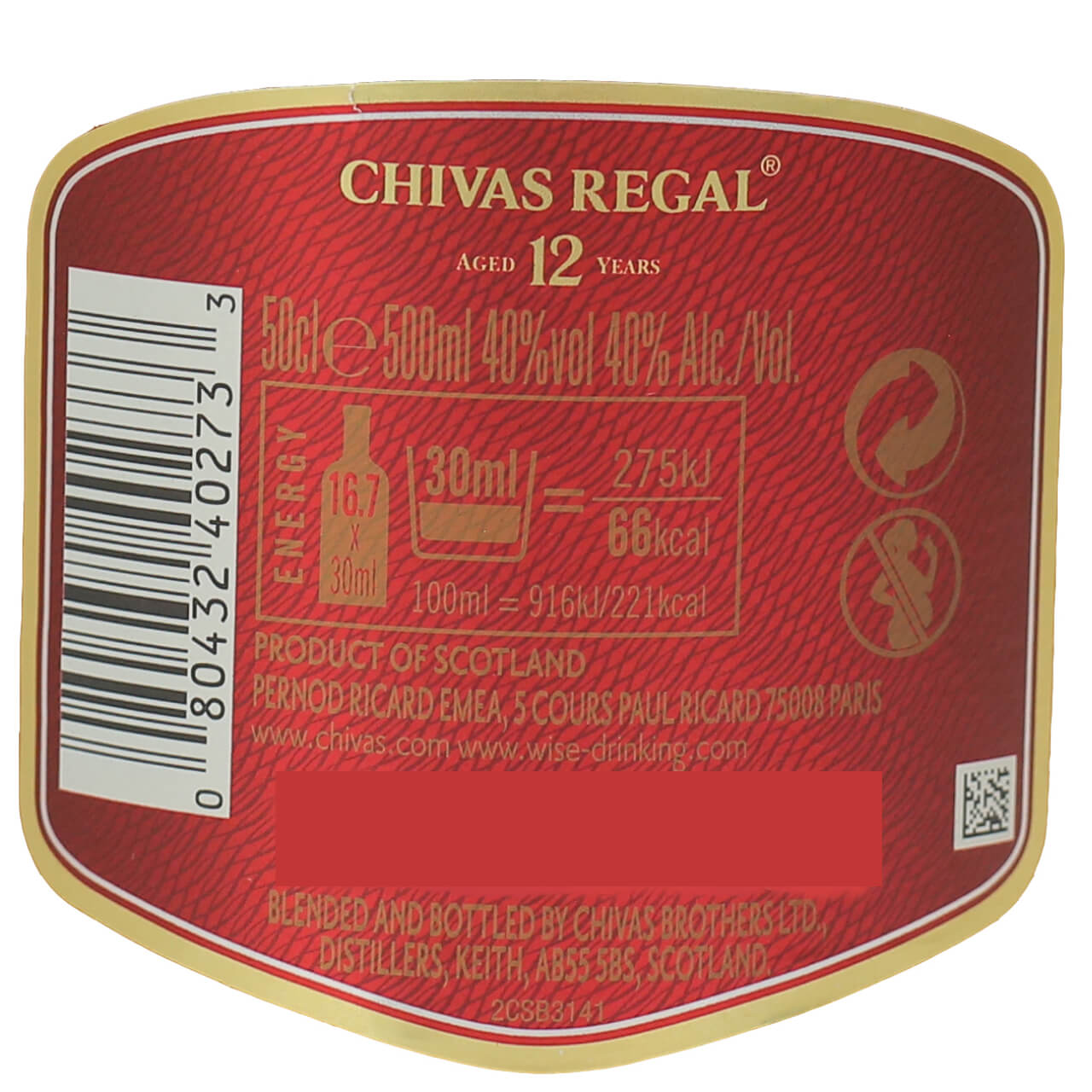 WHISKY CHIVAS REGAL 12 AÑOS 50 CL