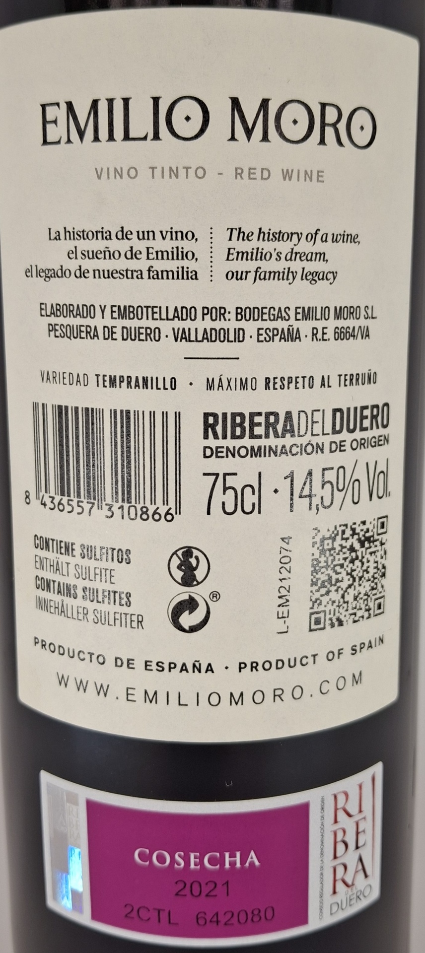 Vino Tinto D.O. Ribera del Duero EMILIO MORO