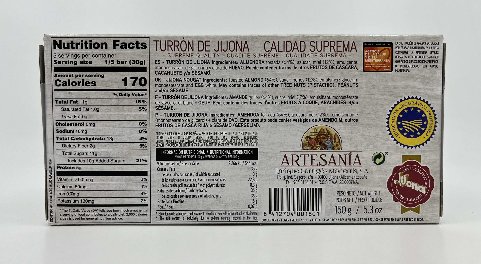 Turrón Jijona D.O.Jijona 150g ARTESANIA DE E.GARRIGÓS