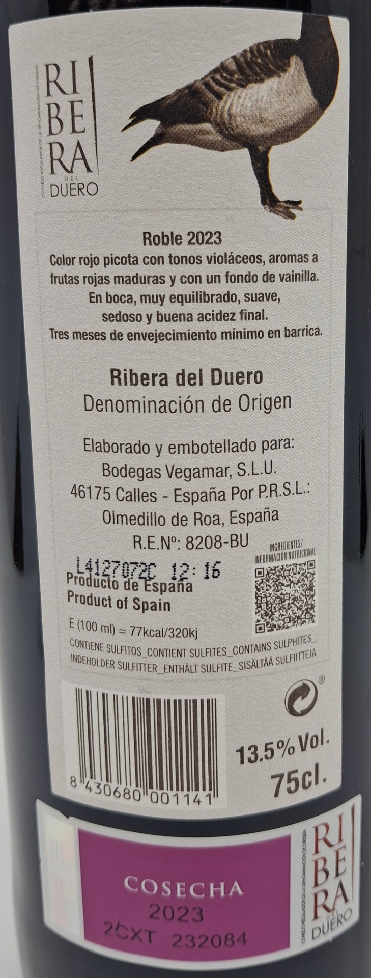 Vino Tinto D.O. Ribera del Duero VEGA MAZCÁN Roble