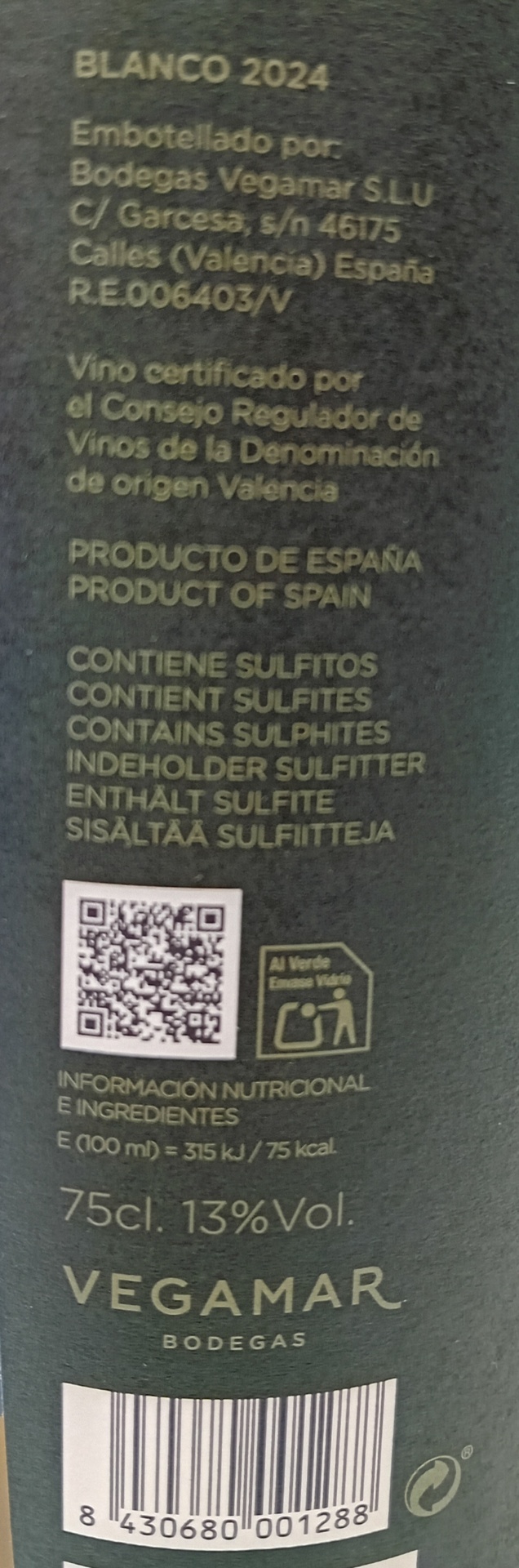 Botella Vino Blanco de Autor VEGAMAR