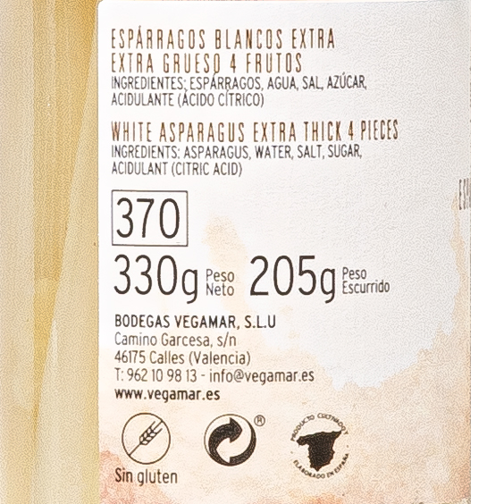 Tarro Espárragos Extra 4 Frutos 330 g Neto HERENCIA DE LA TIERRA Gourmet