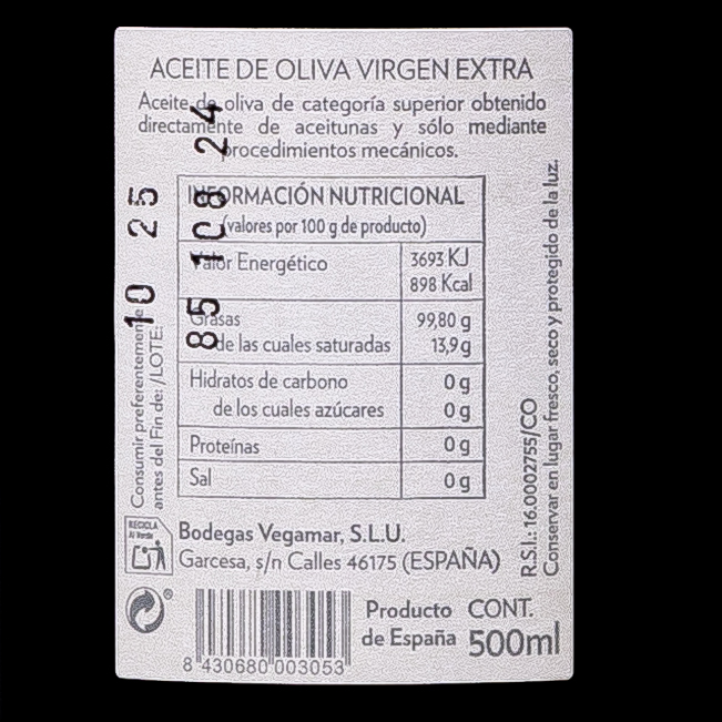 ACEITE DE OLIVA VIRGEN EXTRA 100% PREMIUM MASÍA DE GRETTA - 500 ml.