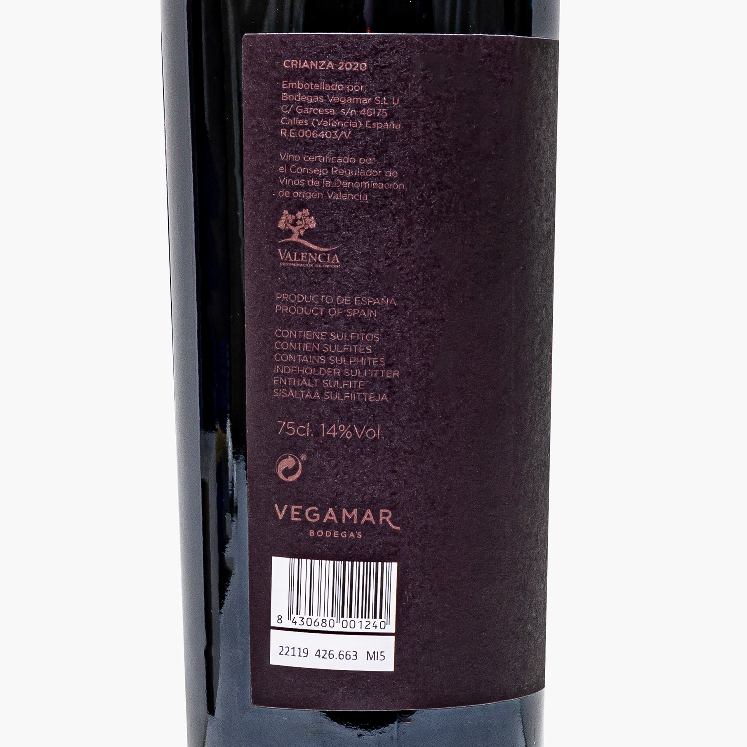 Botella Vino Tinto de Autor VEGAMAR Crianza