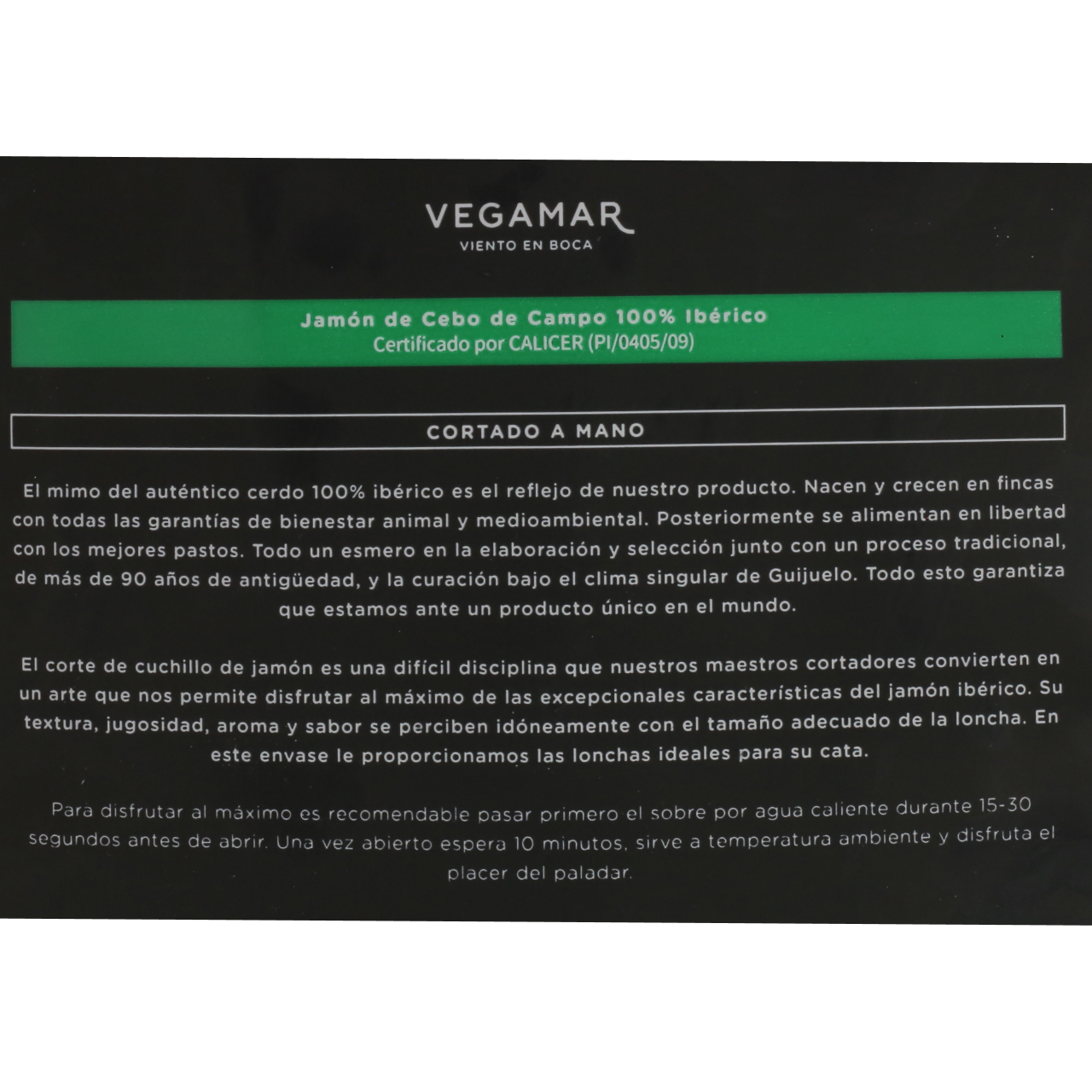 Plato Jamón Cebo de Campo 100% Ibérico Cortado a Cuchillo 90g VEGAMAR (Salamanca)